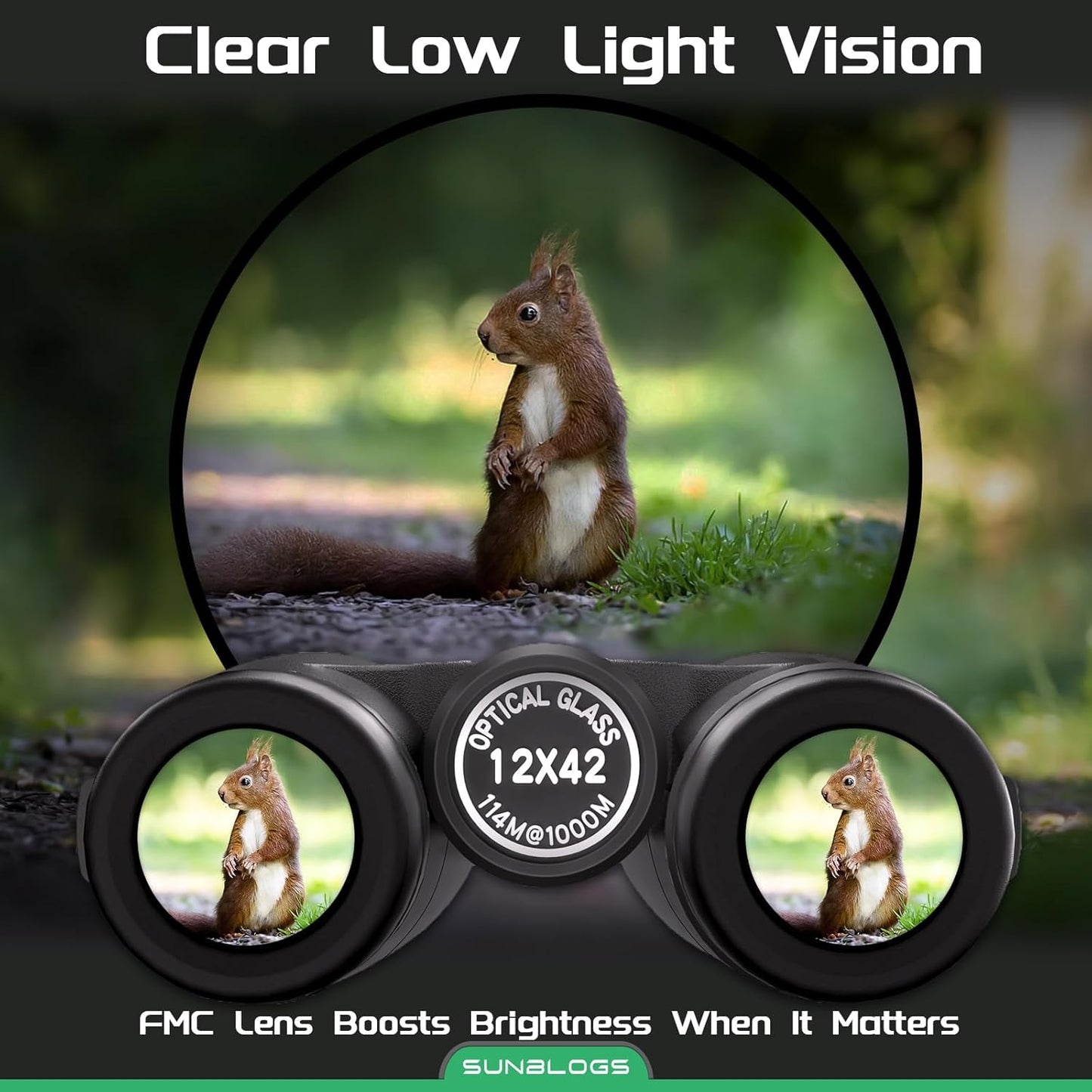 12x42 HD Binoculars for Adults High Powered - Waterproof BAK4 Prism Binoculars for Bird Watching, Hunting, Travel, Hiking & Opera - Super Bright Lightweight Binocular (Black)