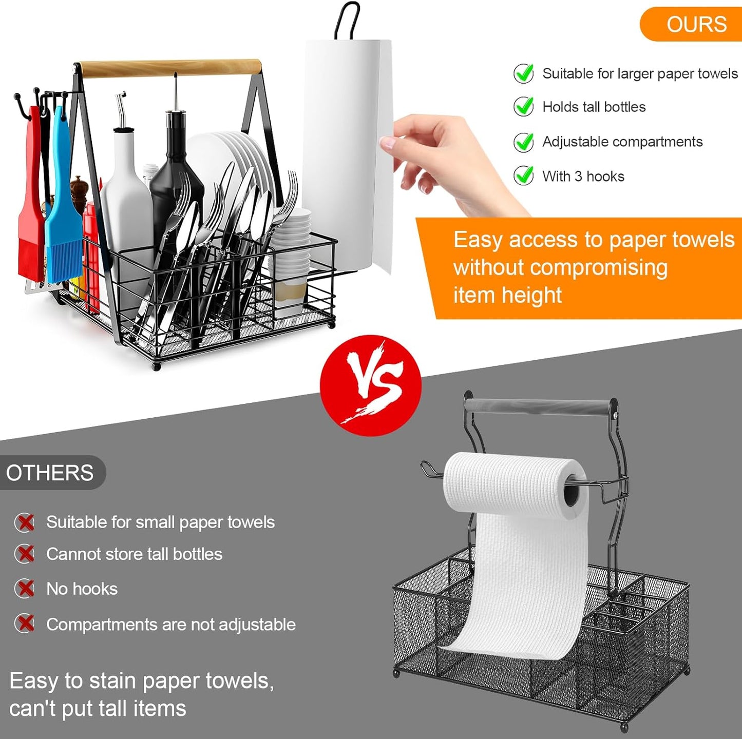 Grill Caddy, BBQ Caddy for Outdoor Grill with Paper Towel Holder, Picnic Utensil Caddyfor Outdoor Kitchen, RV, Patio, Tailgate, Camping Essentials, Grilling Gifts for Men, Barbecue Tool Sets