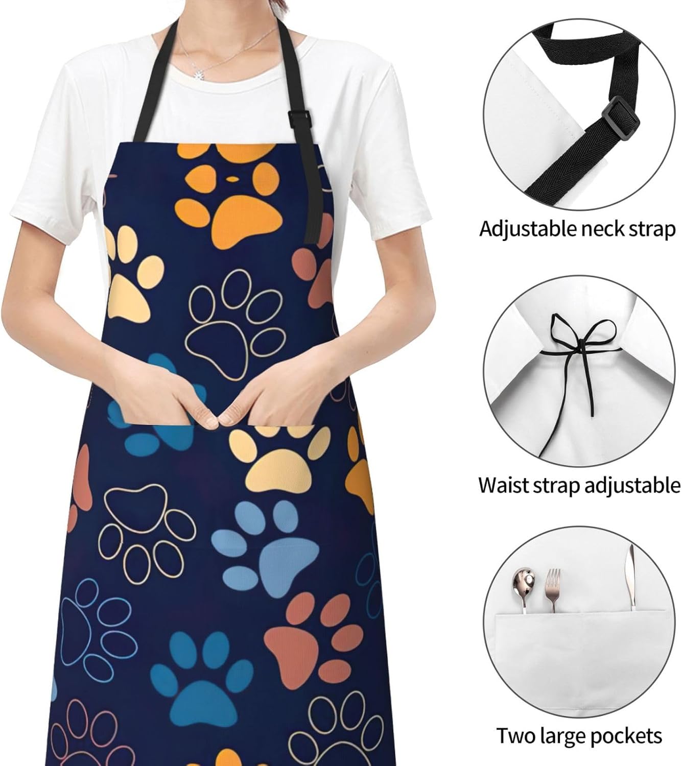 Cute dog paw Print Laundry apron 28x33 In Waterproof Kitchen Apron with Pockets for Cooking Baking
