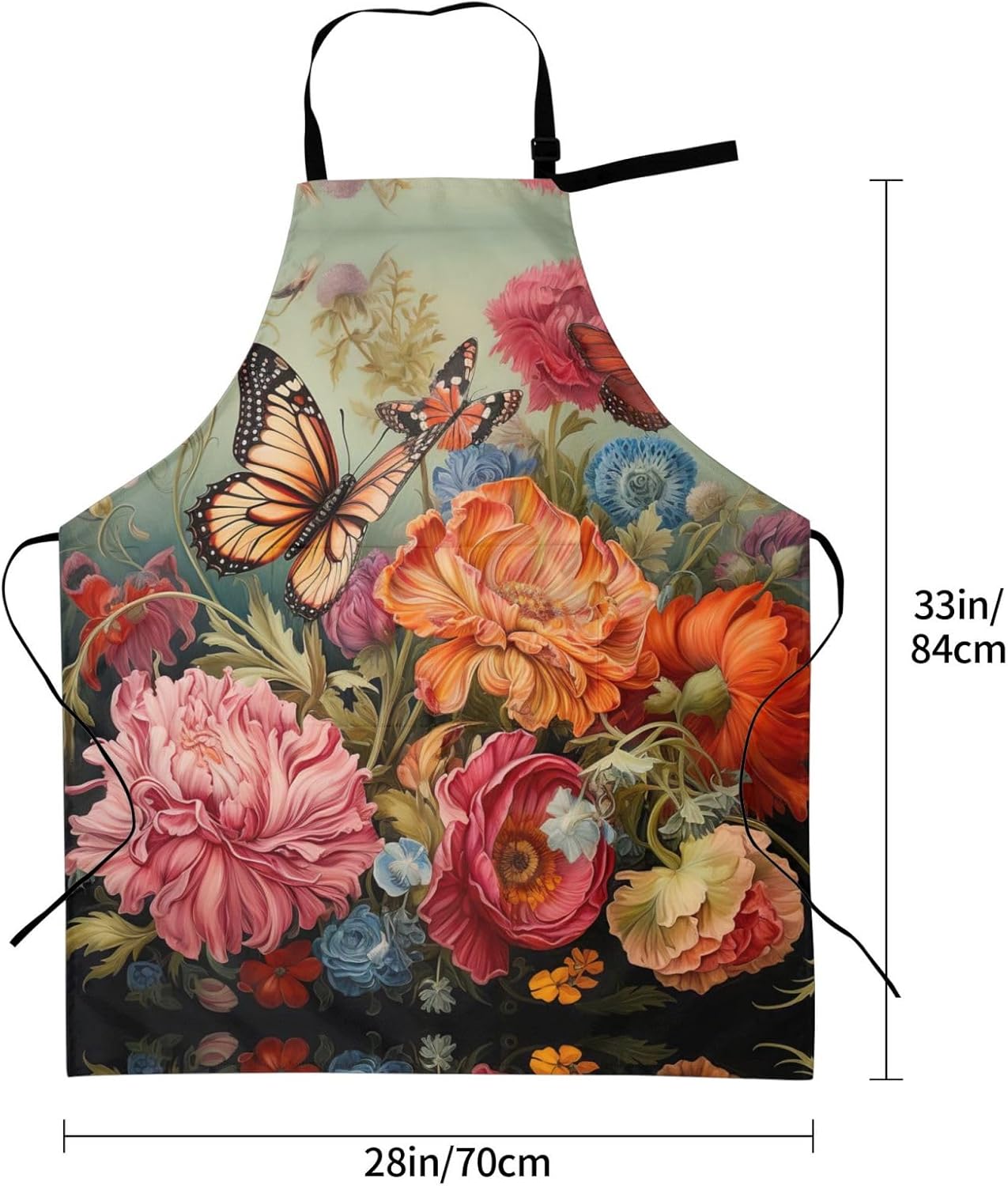 Flowers and Butterfly print Waterproof chef's apron with pocket apron for kitchen cooking baking barbecue and gardening