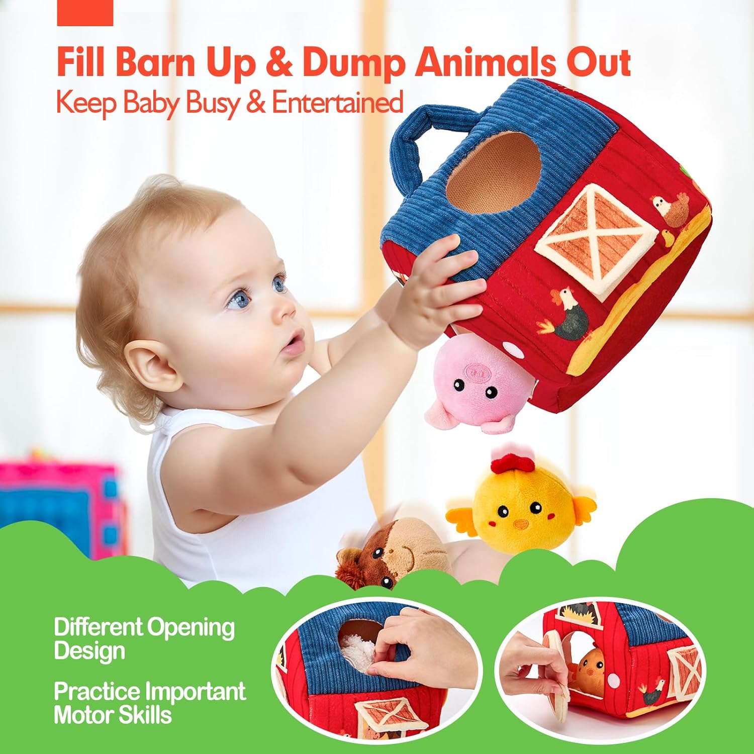hahaland Baby Toys 6-12 Months - Surprise Barn Stuffed Farm Animals, R
