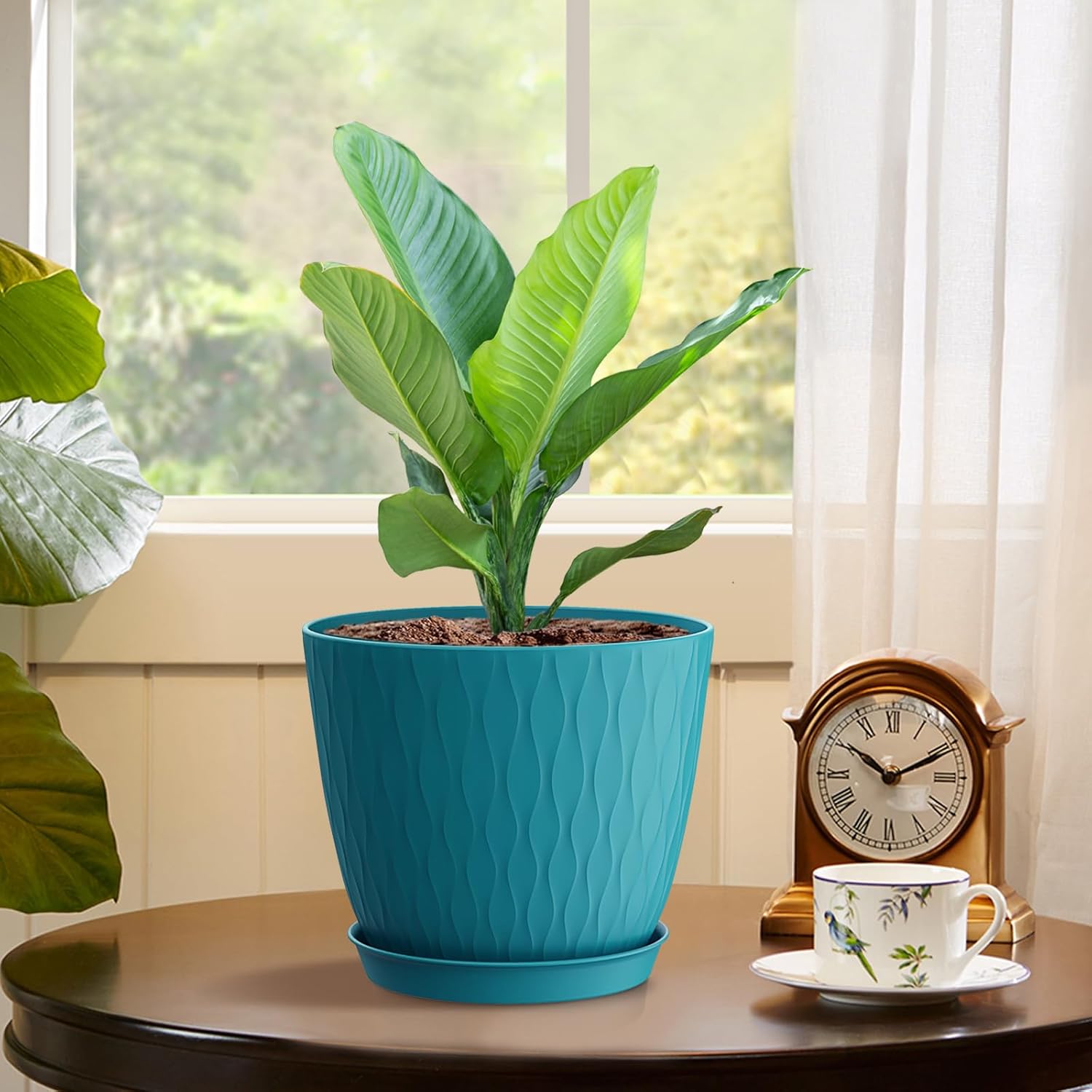 6 inch Plant Pots, 5 Pack Flower Pots with Drainage Holes and Saucers 