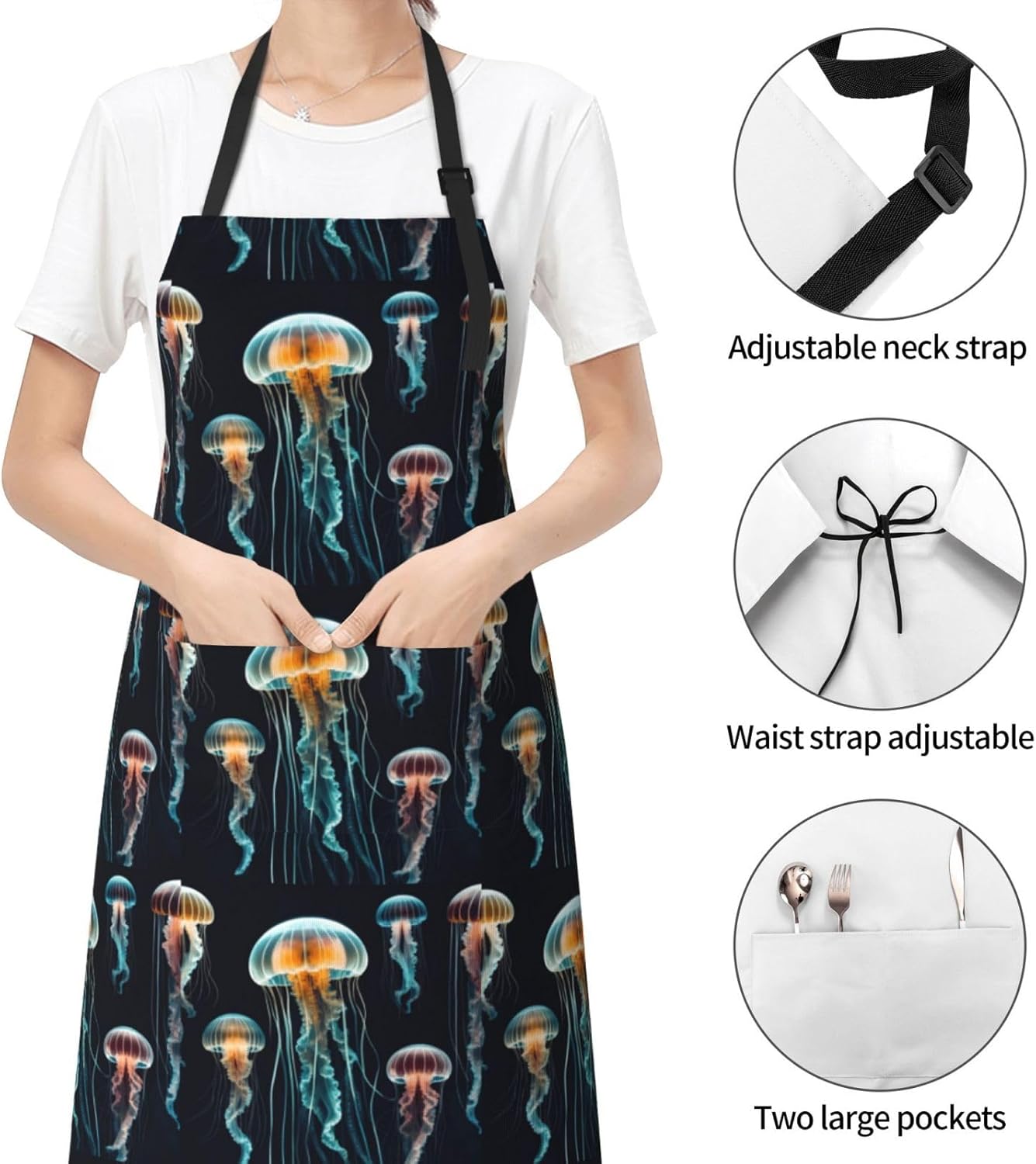 YANYU Jellyfish ocean Print 28x33 In Kitchen Apron Stylish Chef Apron 