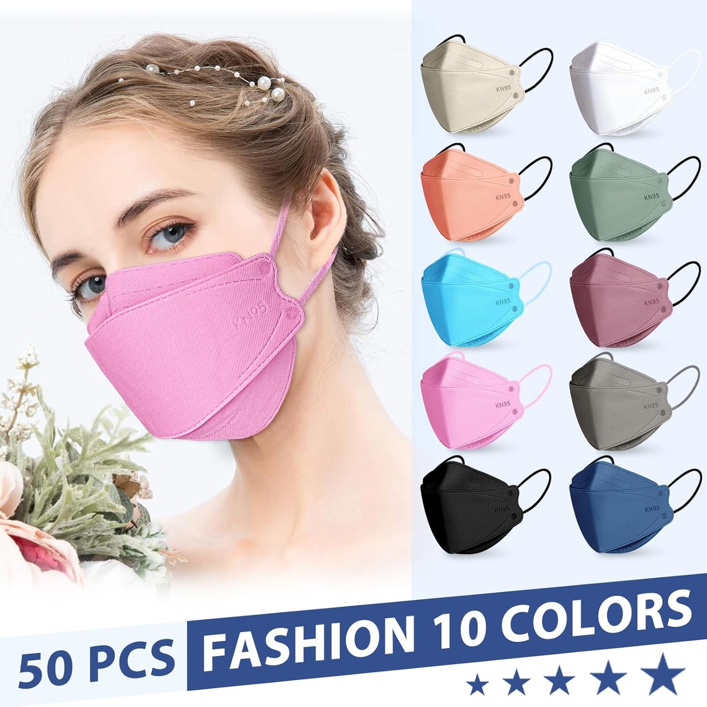 FENFEN KN95 Face Masks Disposable Adults - 50 Pack 5 Layer Protection 