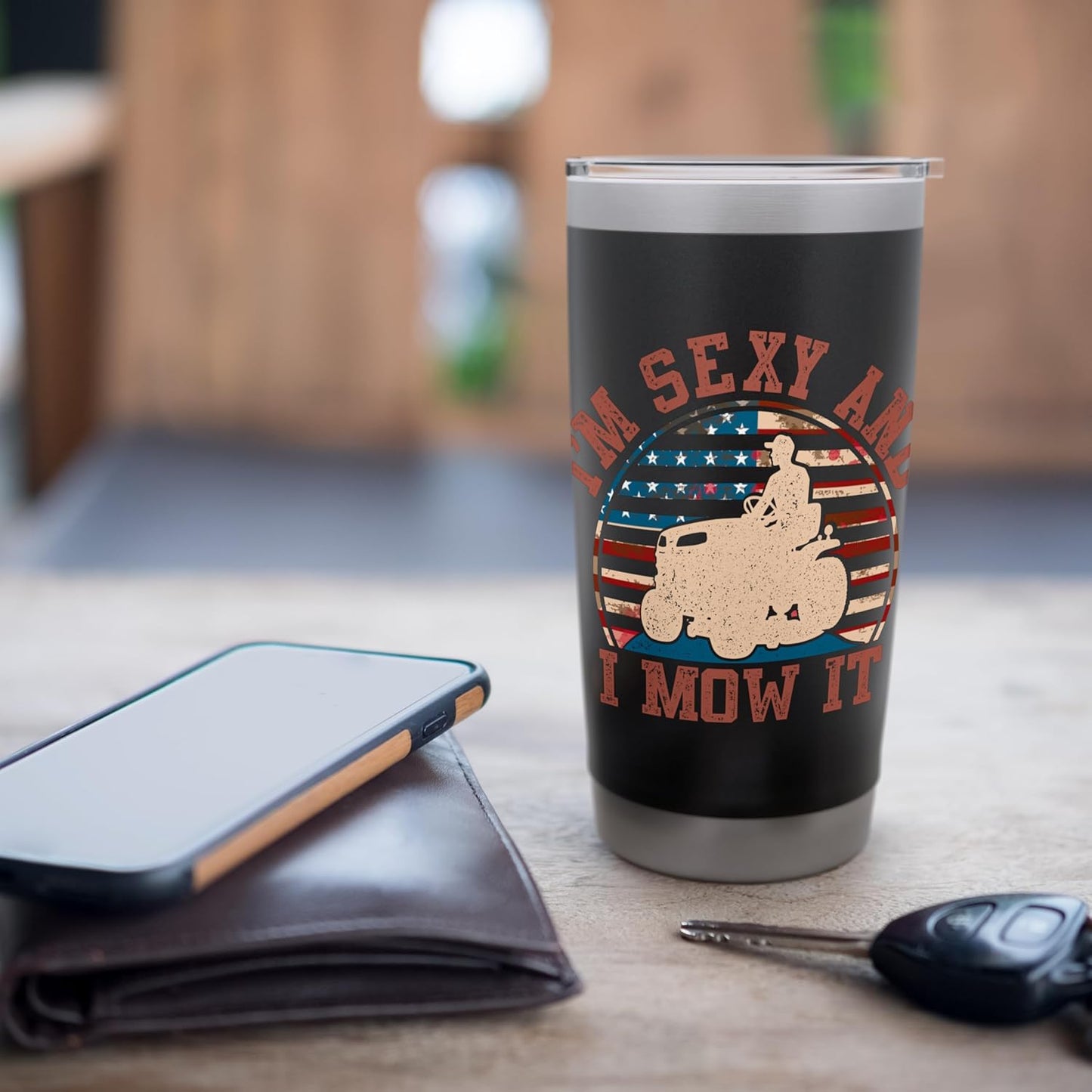 I'm Sexy And I Mow It Lawn Mower 4th of July Design Stainless Steel Insulated Tumbler