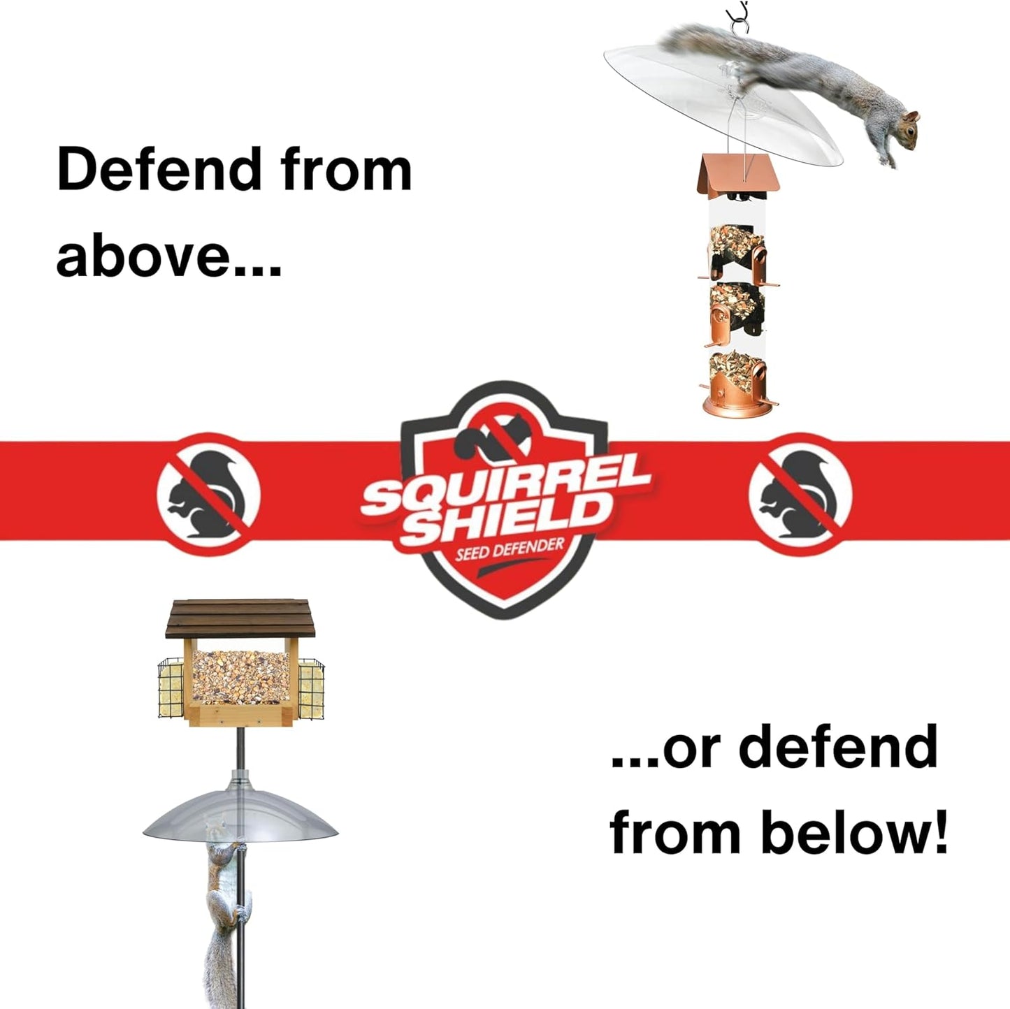 Squirrel Shield 16 inch Plastic Squirrel Baffle - Protects Hanging and Pole Mounted Feeders, Clear