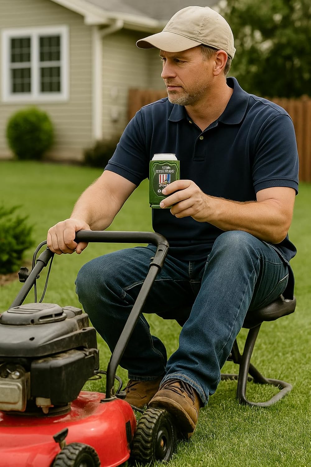 Lawn Enforcement Officer Beer Sleeve – Funny Lawn Care Gift for Dad – Neoprene Can Insulator for 12oz and 16oz Cans – Double-Sided, Durable, Outdoor Father's Day Gift