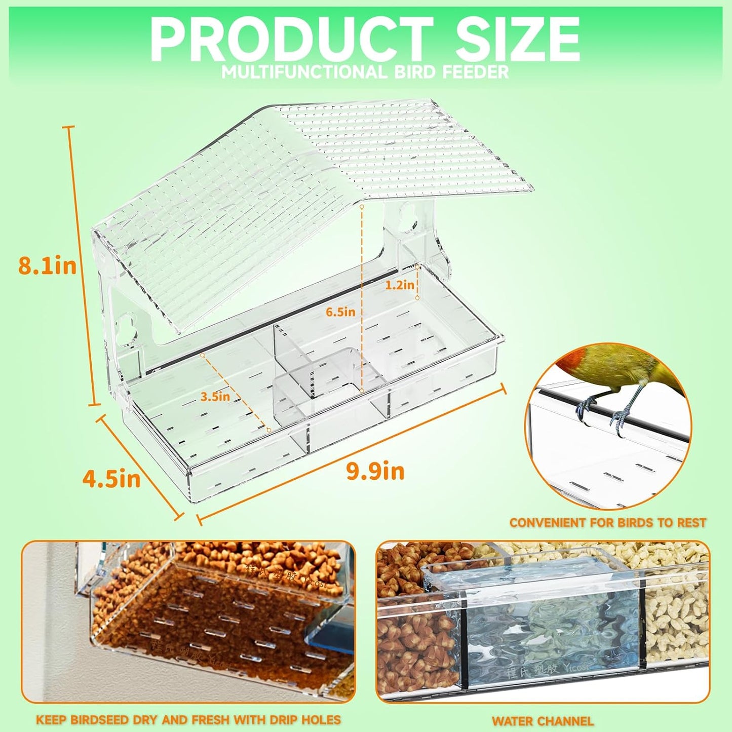 Yieach Acrylic Window Bird Feeders with Strong Suction Cups for Cats,Kid and Birds Lovers Gifts,Clear Bird Feeder for Window Viewing,Large Window Mount Birdfeeder,Birds House for Outdoors,Balcony