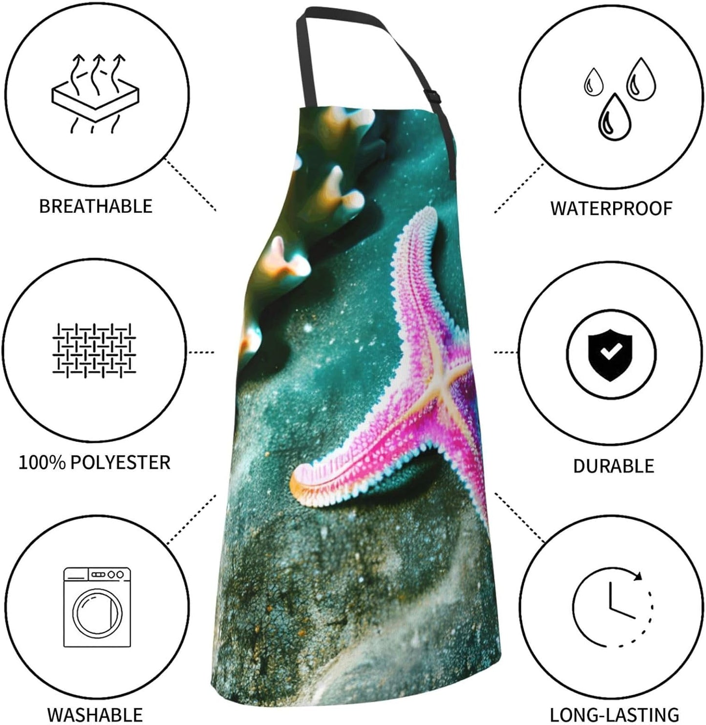 YANYU Sea Starfish Print 28x33 In Kitchen Apron Stylish Chef Apron with Pockets for Cooking Baking Painting
