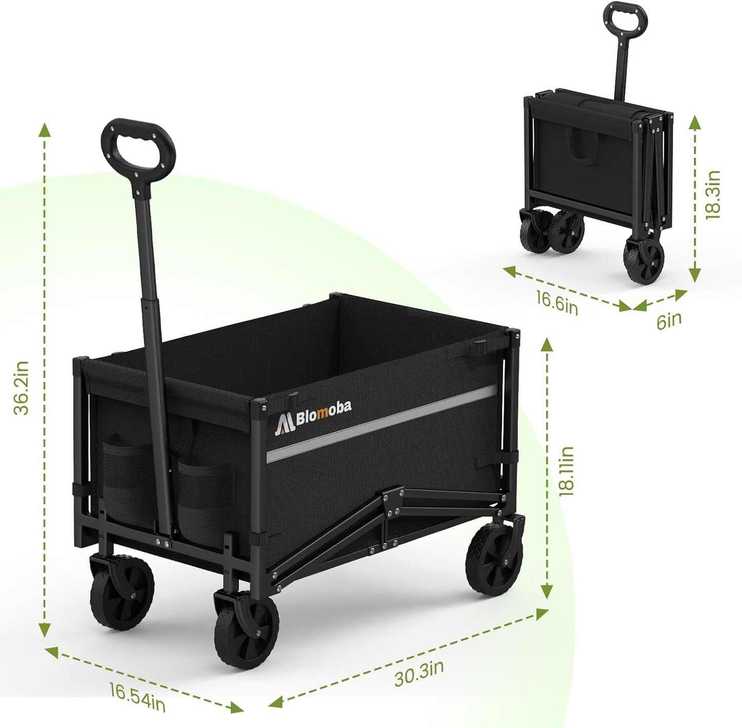 Collapsible Wagon Cart, Flexible Handle, Portable Collapsible Wagon with All-Terrain Wheels 360° Rotation, 220LBS Heavy Duty Utility Cart for Garden Camping Grocery Sports Shopping Beach
