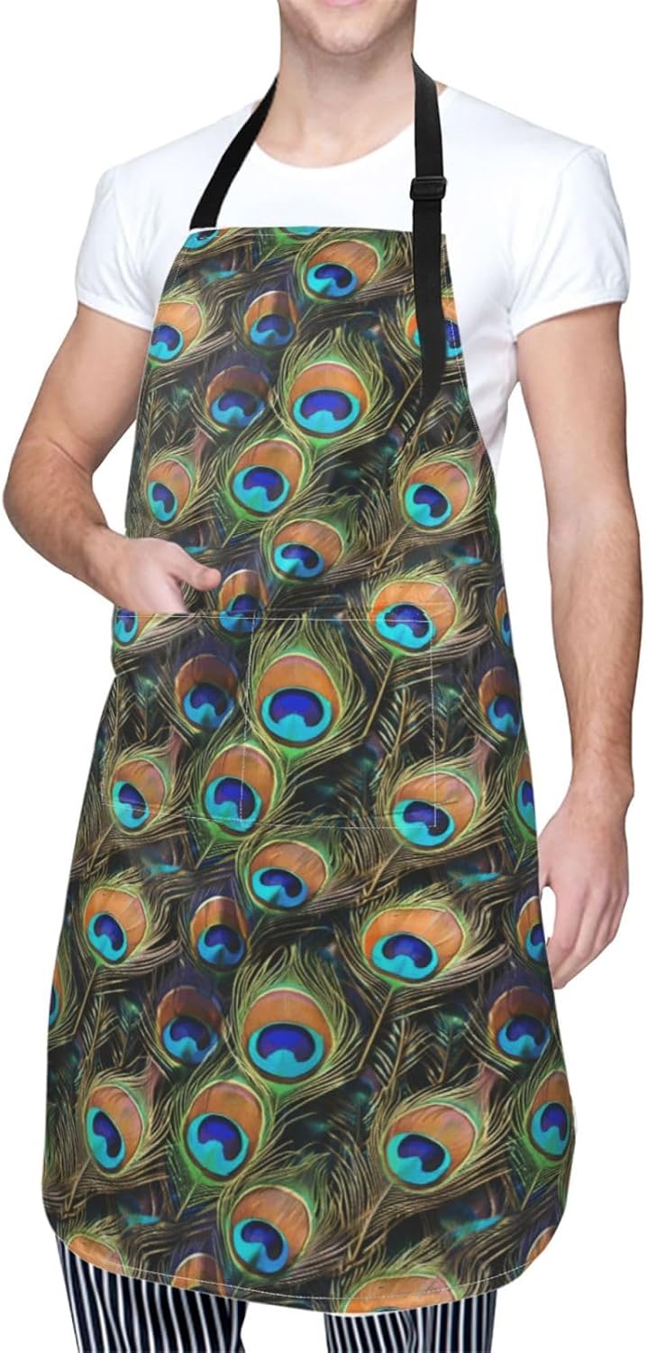 YANYU Peacock feather Print 28x33 In Kitchen Apron Stylish Chef Apron 