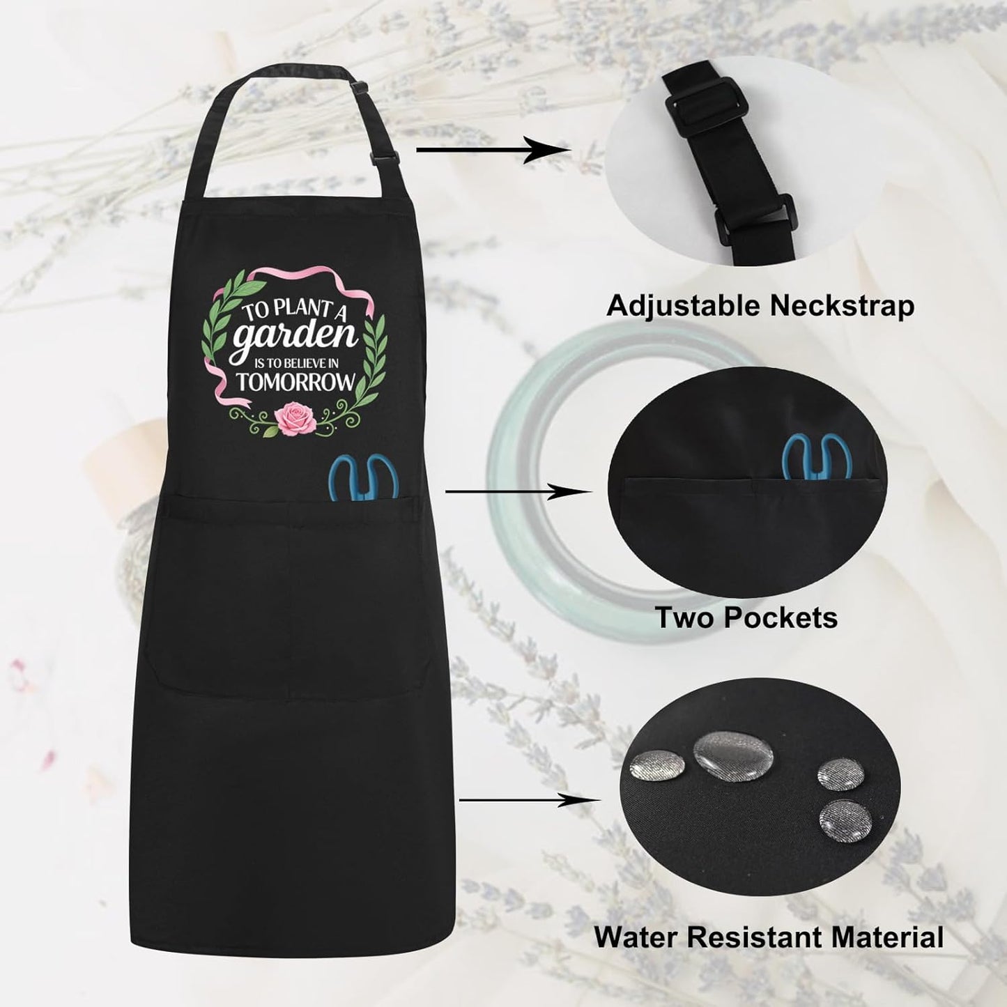 Gardening Apron for Women with Pockets, Adjustable Funny Garden Apron Gifts for Gardener Mom Wife Plant Lover