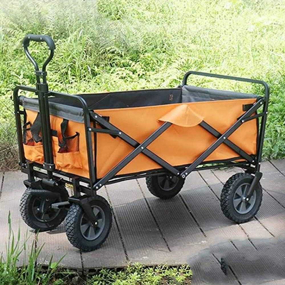 Shopping Folding Trolley,Folding Wagon Trolley Camping Cart with Brake Standing,Collapsible Portable Rolling Buggies Portable Pull Cargo Trailer
