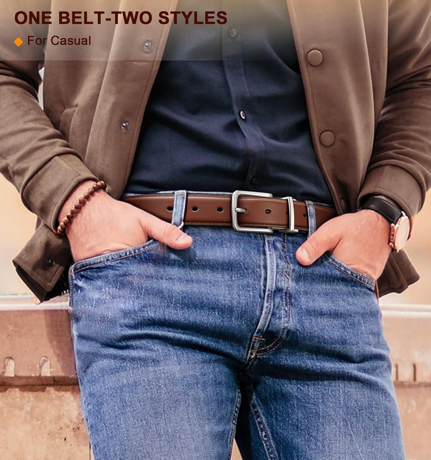 BULLIANT Men's Belt,Reversible Belt Adjustable For Gift Men 1.25”-Cut 