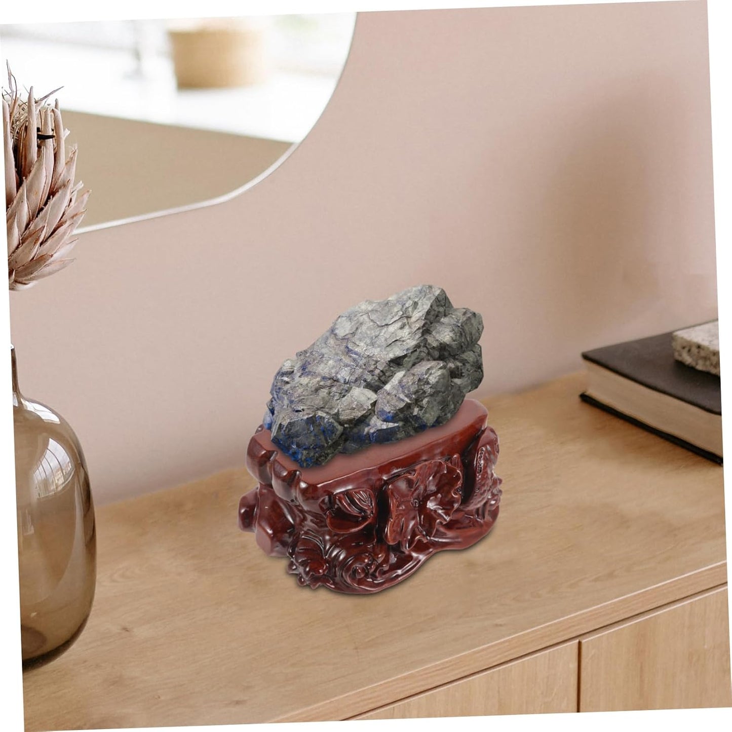 PRETYZOOM Wooden Pedestal Stand for Plants and Decorations Carved Solid Wood Riser Display Tray Elegant Flower Pot Base for Home Decor Unique Centerpiece for Dining Table and Counter