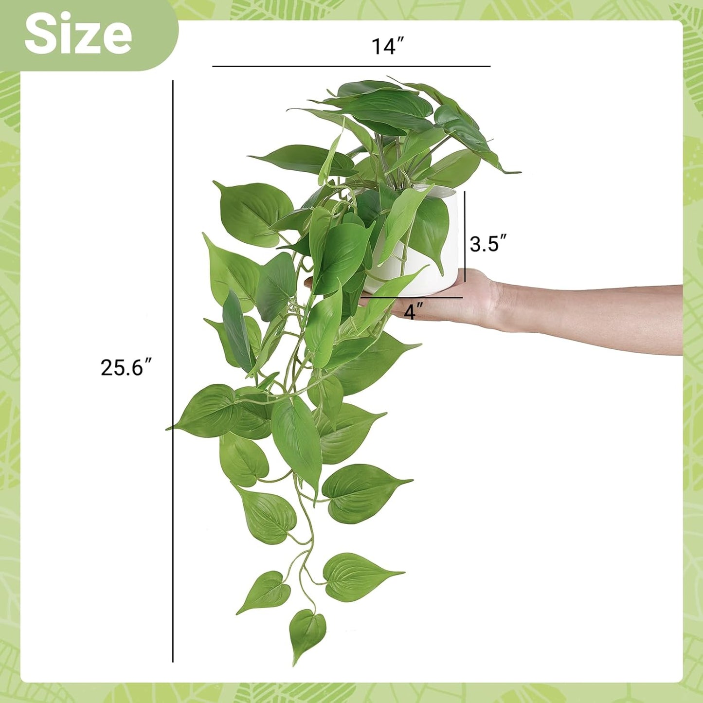 Mkono Fake Hanging Plants with Ceramic Pot, 25" Artificial Plants for Home Decor Indoor Faux Green Leaf Plant with Modern White Planter for Desk Shelf Bathroom Decoration (Pothos)