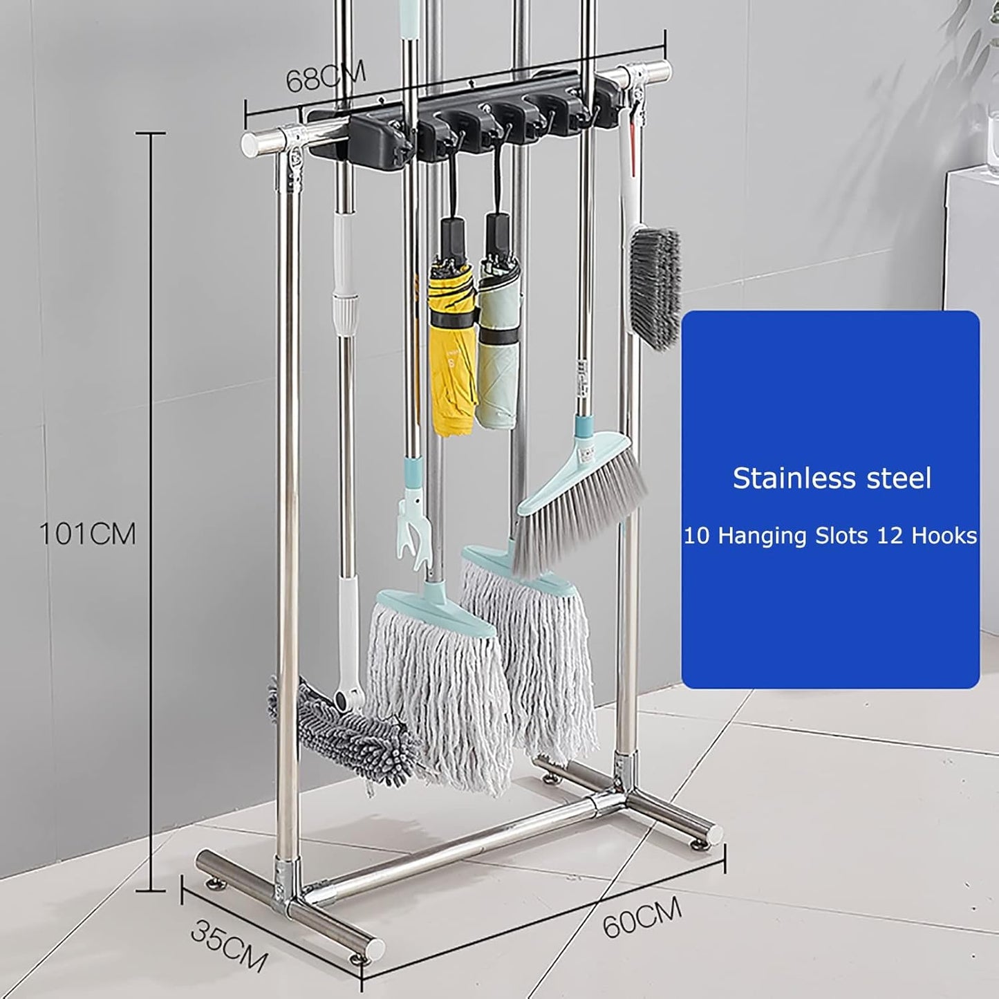 Mop Drain Rack Storing Large Long Tools for Garden Garage Schools Hote