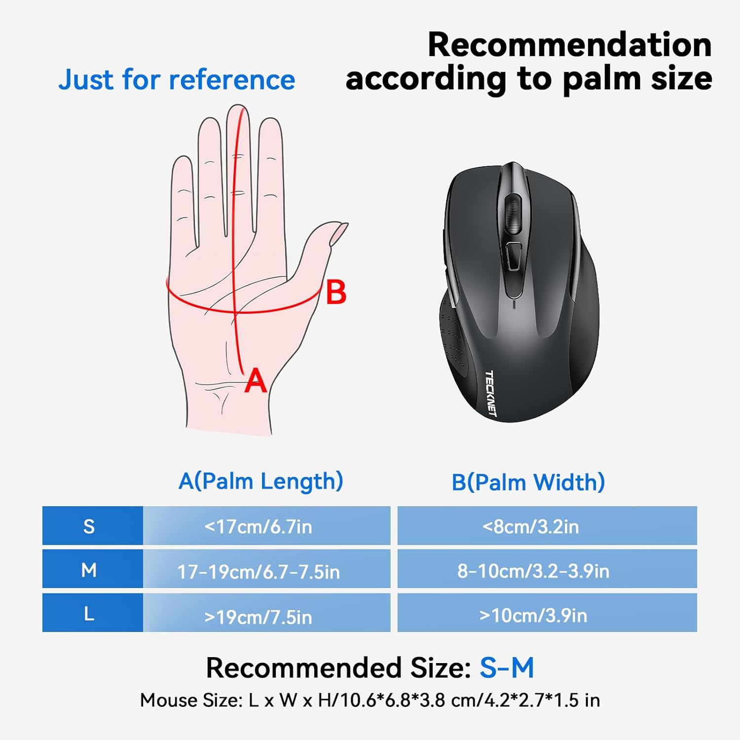 TECKNET Wireless Mouse, 2.4G Ergonomic Optical Mouse, Computer Mouse f