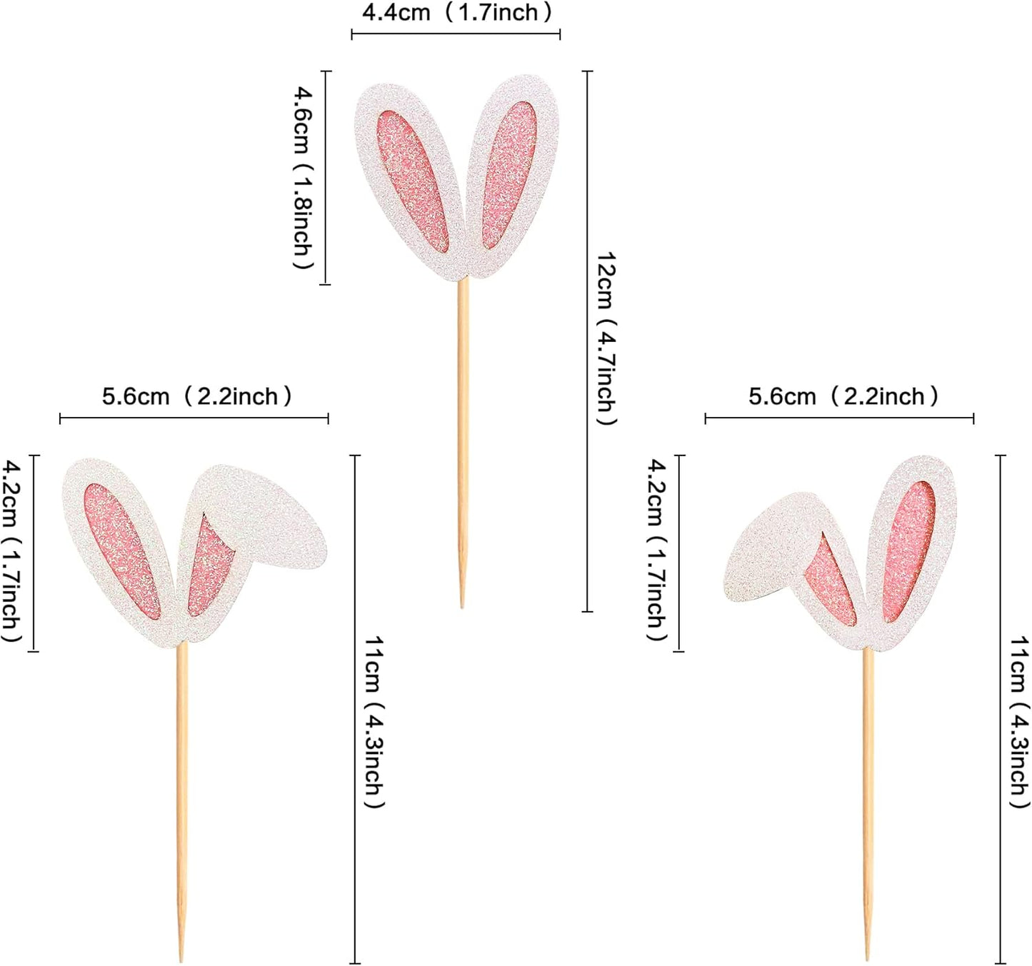 Ercadio 24 Pack Easter Bunny Ear Cupcake Toppers Glitter Pink Rabbit Ears Cupcake Picks Easter Bunny Cupcake Decors Rabbit Cake Toppers for Kids Girls Birthday Baby Shower Party Supplies