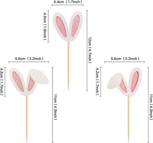 Ercadio 24 Pack Easter Bunny Ear Cupcake Toppers Glitter Pink Rabbit Ears Cupcake Picks Easter Bunny Cupcake Decors Rabbit Cake Toppers for Kids Girls Birthday Baby Shower Party Supplies