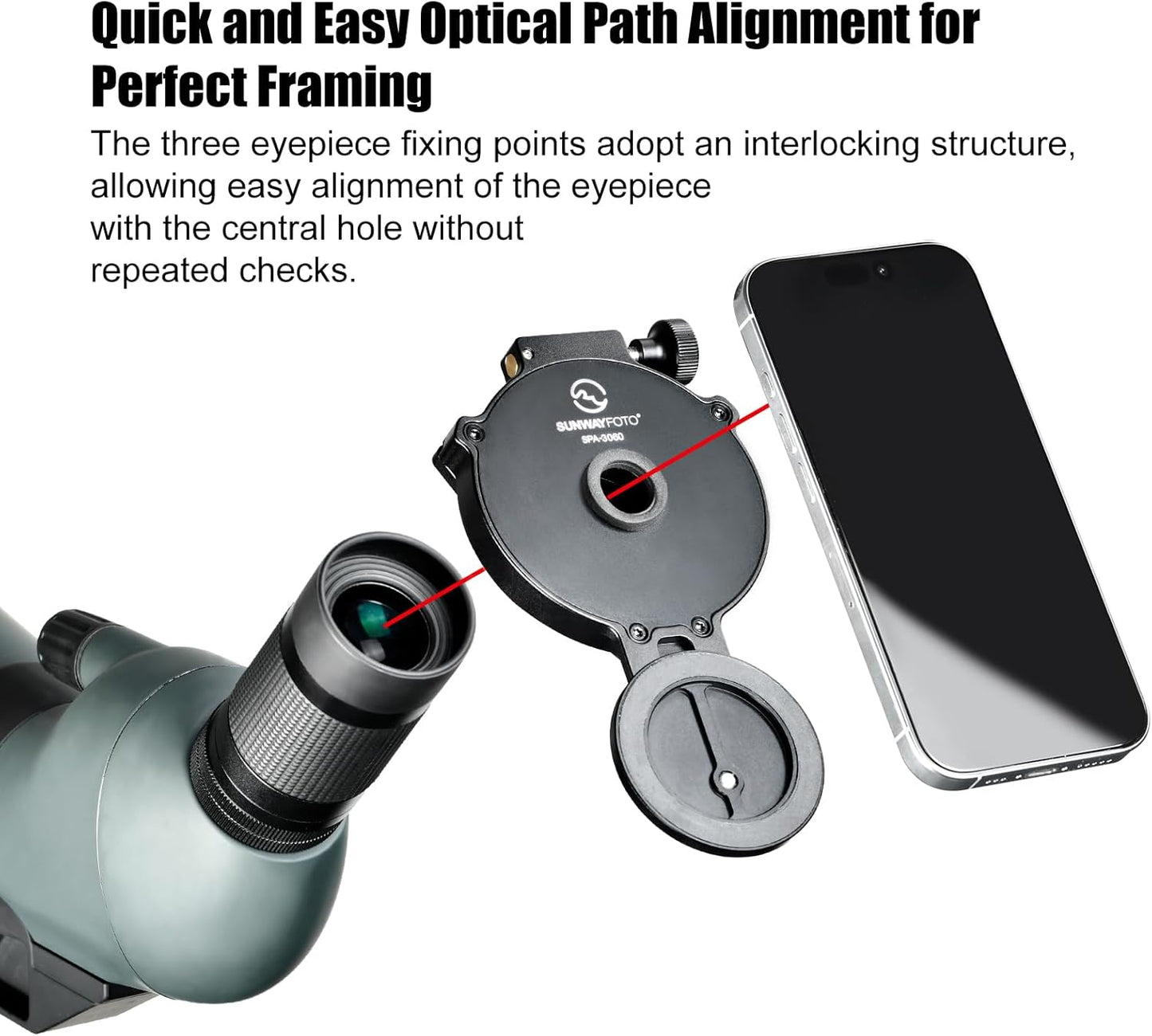 SUNWAY SPA-3060 Cell Phone Adapter for Binocular, Universal Smartphone Mount for Binocular, Compatible with Eyepiece Outer Diameter 30-60mm
