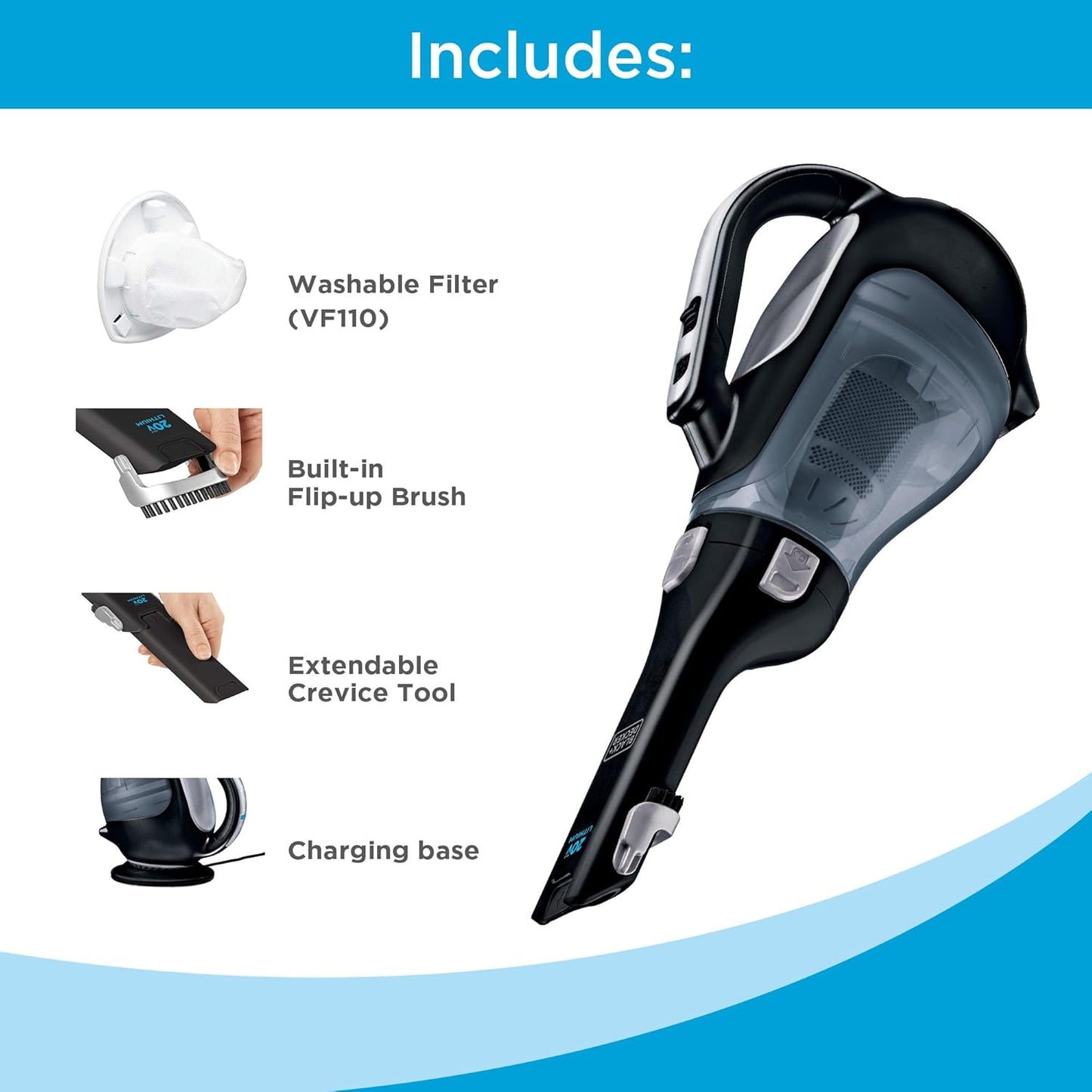 BLACK+DECKER dustbuster 20V Hand Vacuum Cordless Rechargeable, Car Vac