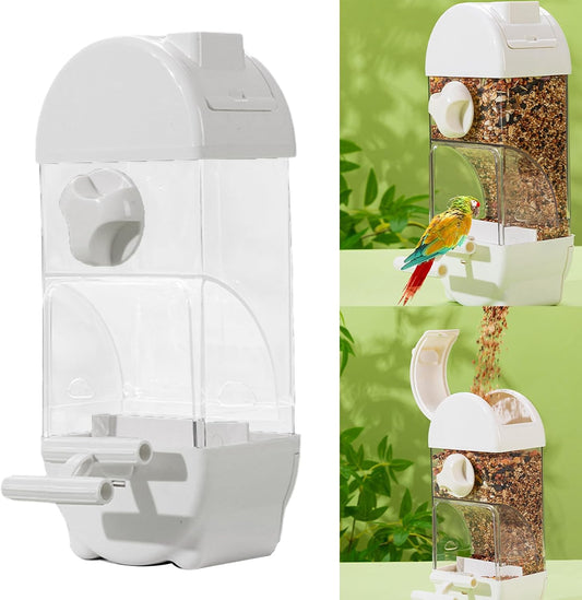Clear Semi Closed Automatic Bird Feeder Splash Proof Designs Parrot Food Container For Small To Mediums Birds Bird Cage