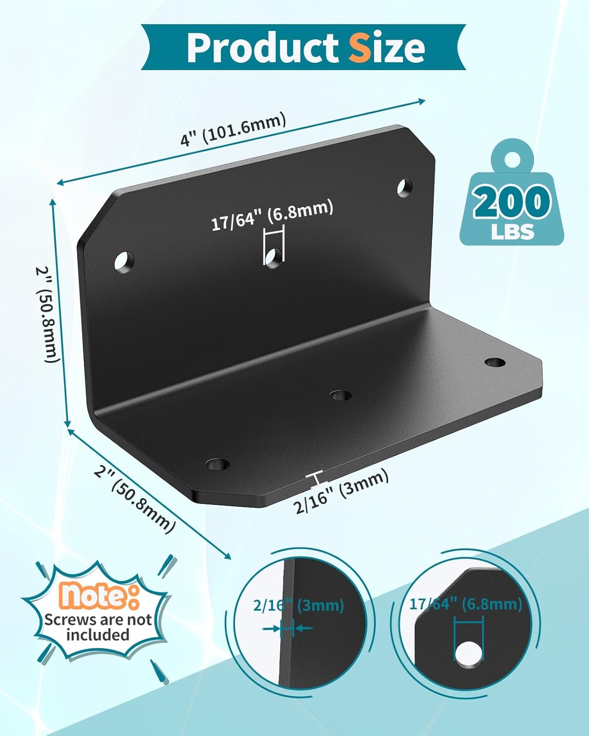 4 Inch L Bracket Corner Brace, 90 Degree Angle Iron Support Brackets, 