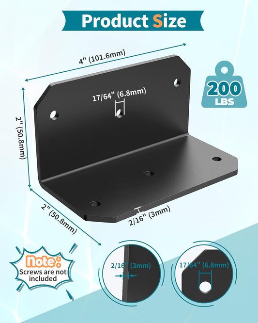 4 Inch L Bracket Corner Brace, 90 Degree Angle Iron Support Brackets, 