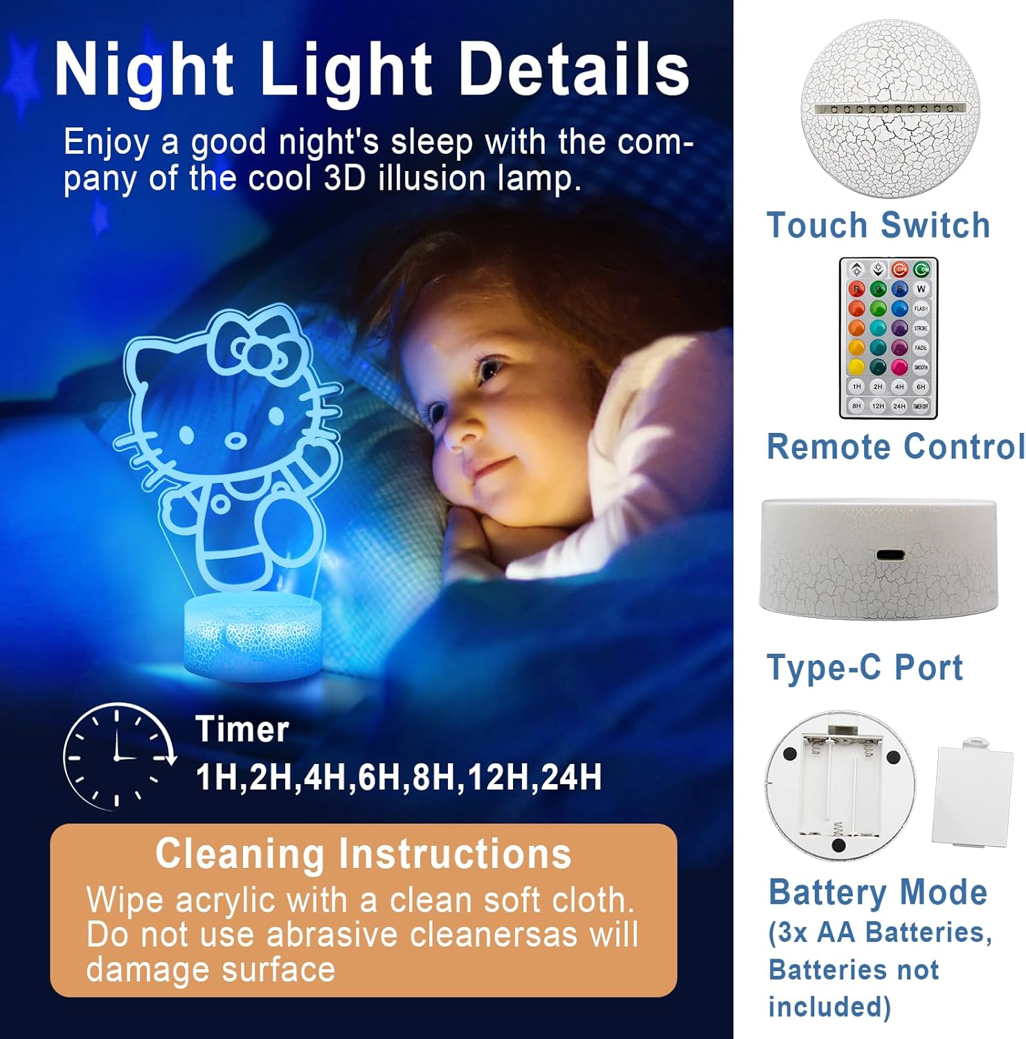 16 Colors Cartoon Night Light, Anime Character Change Decor Lamp with 
