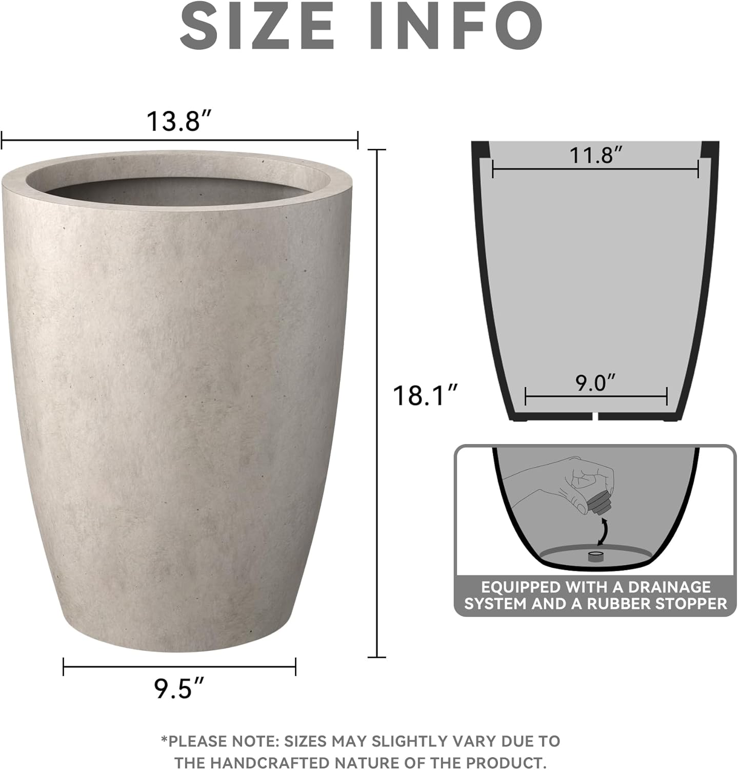 Kante 18.1" H Tall Round Concrete Planter for Outdoor Indoor, Modern D