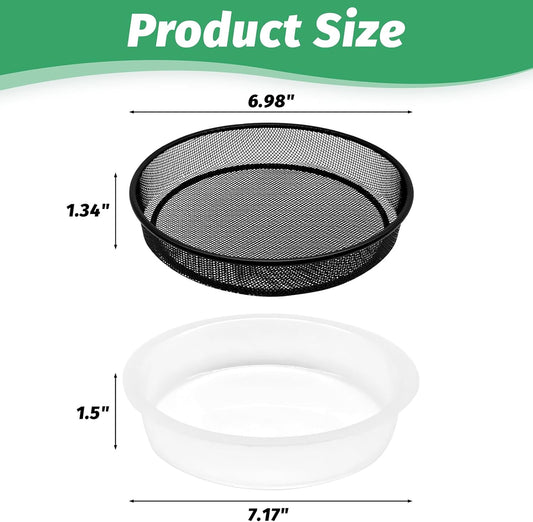 4 Pcs 7 Inch Metal Round Bird Feeder Tray and Plastic Bird Bath Bowl, Wild Birds Seed Tray Bath Water Bowl Outdoor Accessory for Humming Feeder Station (4)