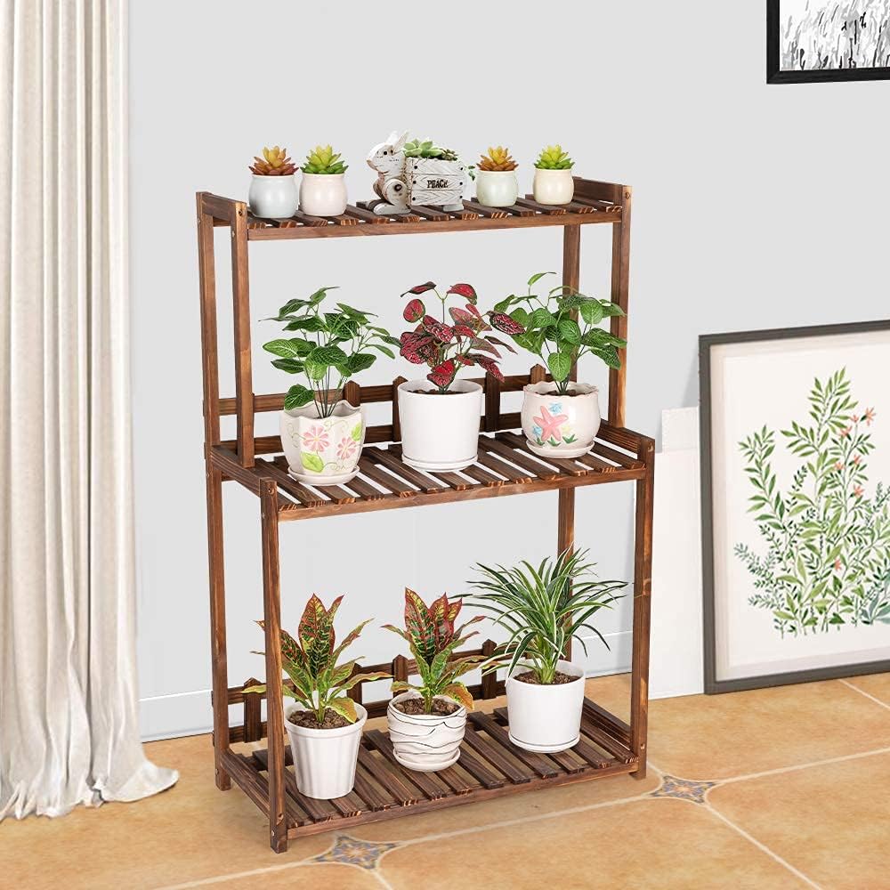 Ufine 3 Tier Wood Plant Stand Vertical Plant Display Shelf Indoor Ourd