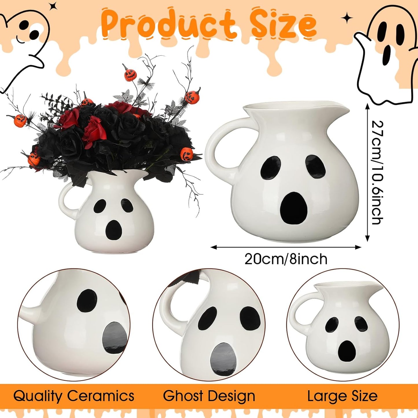 Large Halloween Ghost Vase 11 Inch White Ghost Planter Bucket Pot Cute Gothic Style Decorative Vase Halloween Centerpiece Gift for Flowers Home Display Stand Decoration