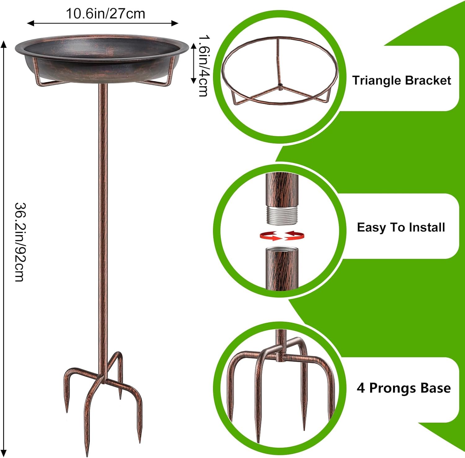 Metal Bird Bath for Outside Garden Birdbath Bowl, 36.2" Height Freesta