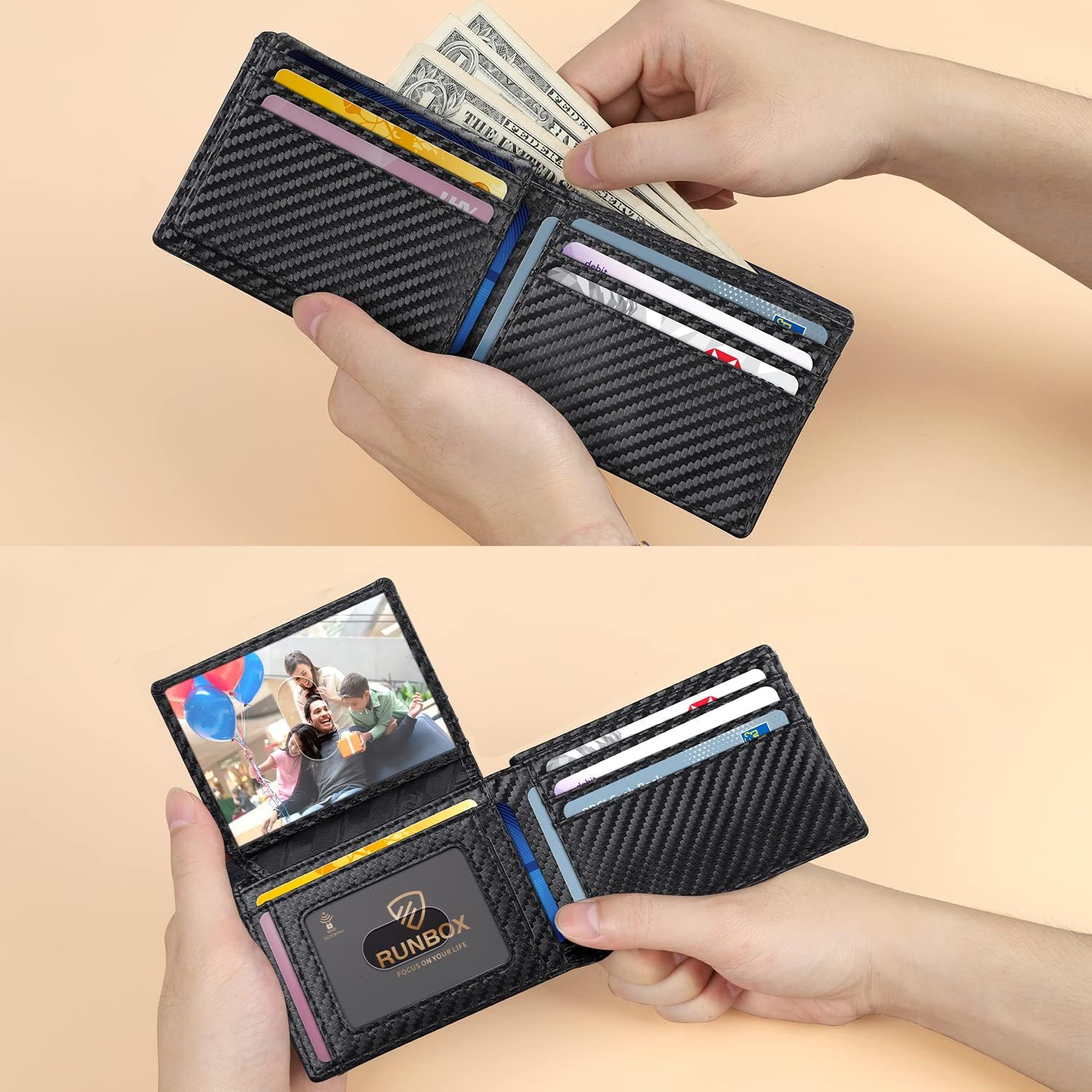 RUNBOX Wallet for Men Slim Rfid Leather 2 ID Window With Gift Box | Sl