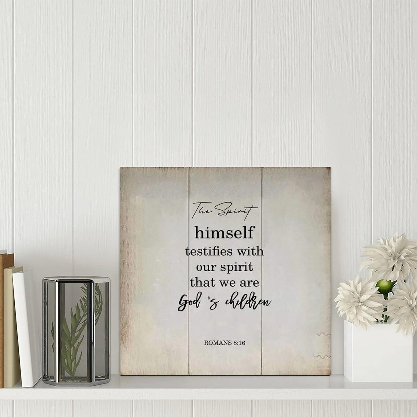 LITTLEGROVE SEEDS Vintage Bible Verse Wood Sign The Spirit Himself Testifies with Our Spirit Sign Rustic Wall Hanger Farmhouse Wall Art for Home Man Cave Door Porch Garden Party 8x8in