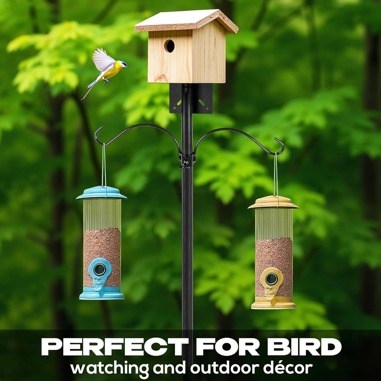 79 Inch Adjustable Bird Feeder Pole for Outdoors Heavy Duty | Bird House Pole | Bird Feeder Stand with Mounting Bracket and Shepherd's Hooks | Mounting Pole for Smart Bird Feeder