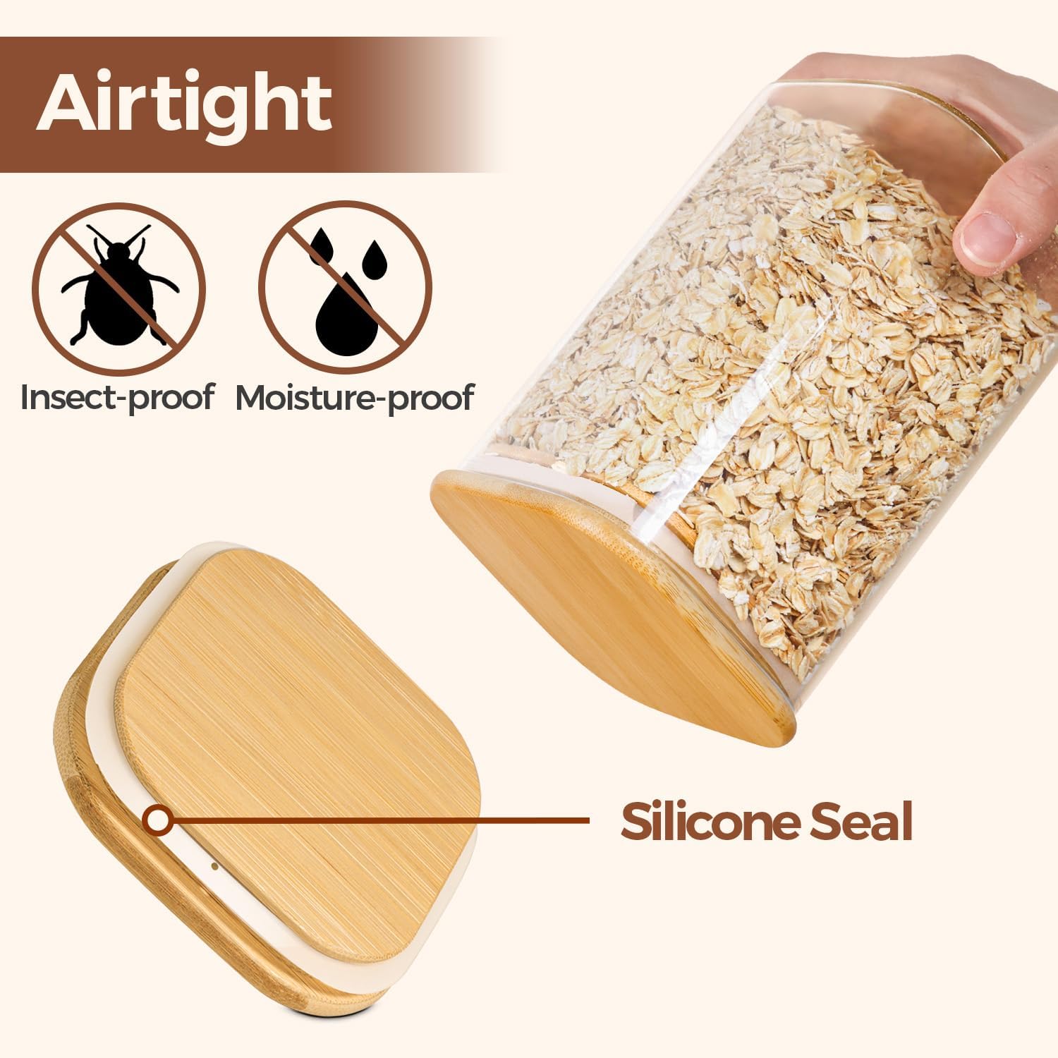 ComSaf Airtight Glass Storage Canister with Lids (0.7Qt/1.2Qt/1.6Qt) S