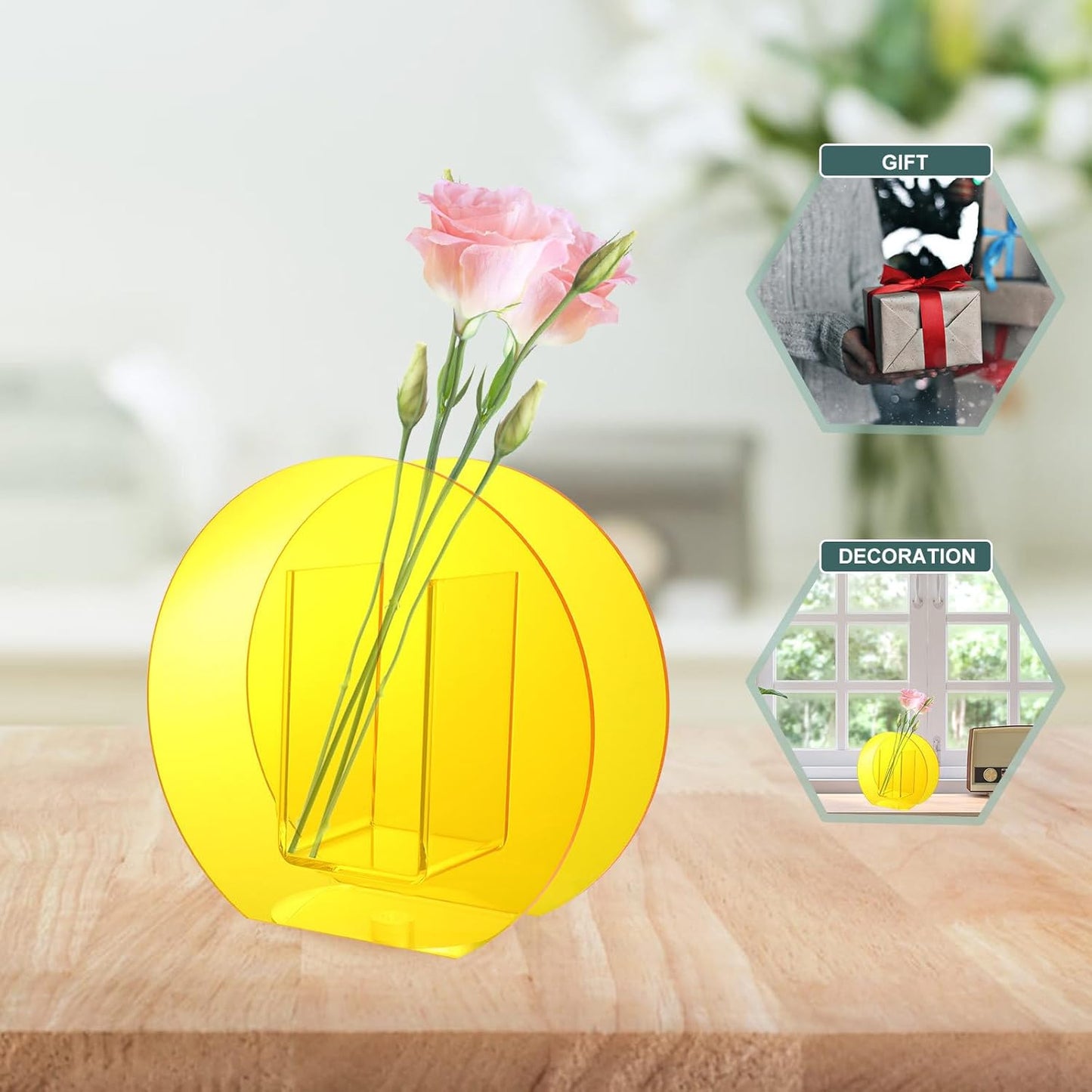 FAVOMOTO Acrylic Hydroponic Plant Vase Nordic Geometric Flower Arrangement Bottle Round Warm Orange Home Office Decor
