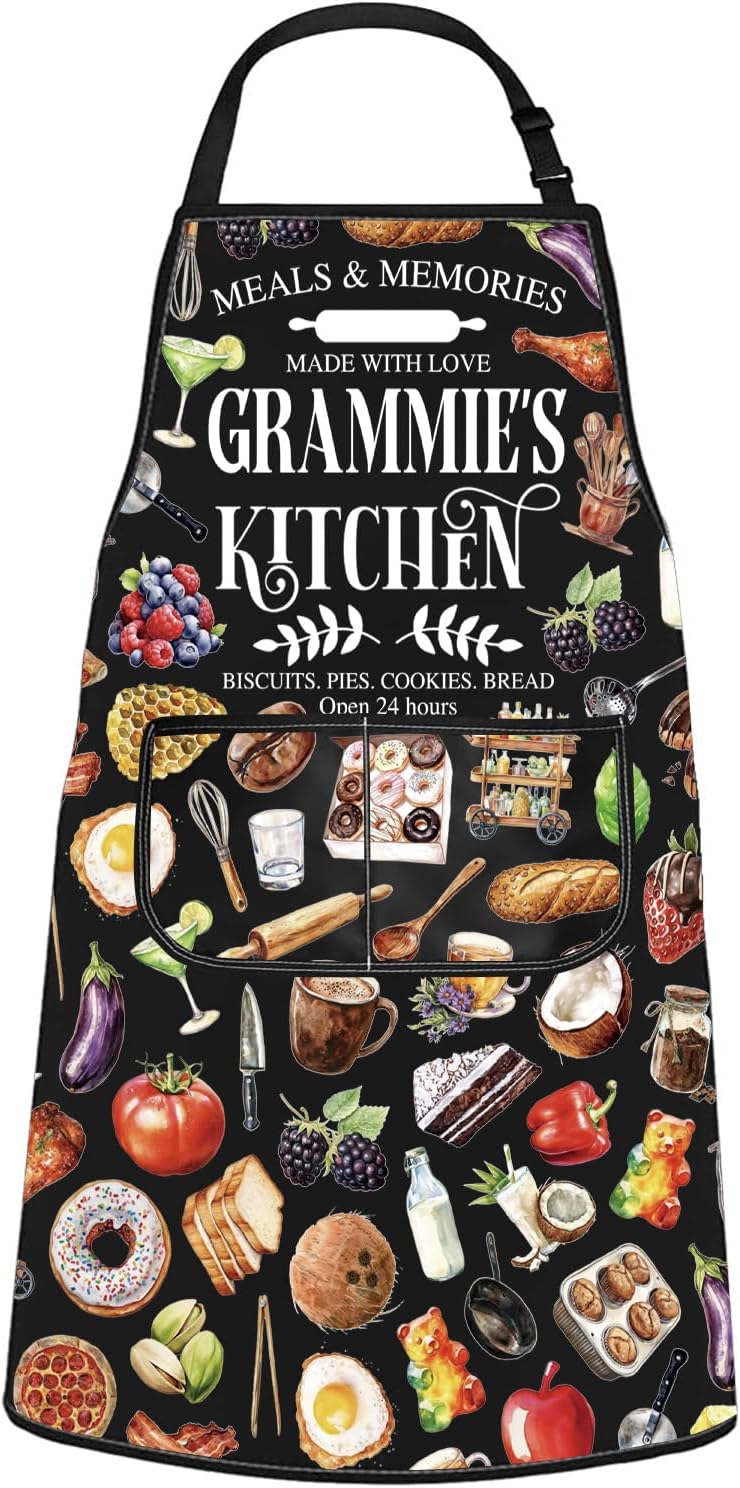 WCGXKO Grammie’s Kitchen Apron Grandmother Birthday Gift Best Grammie Ever Merch Mother’s Day Gift for Grandma