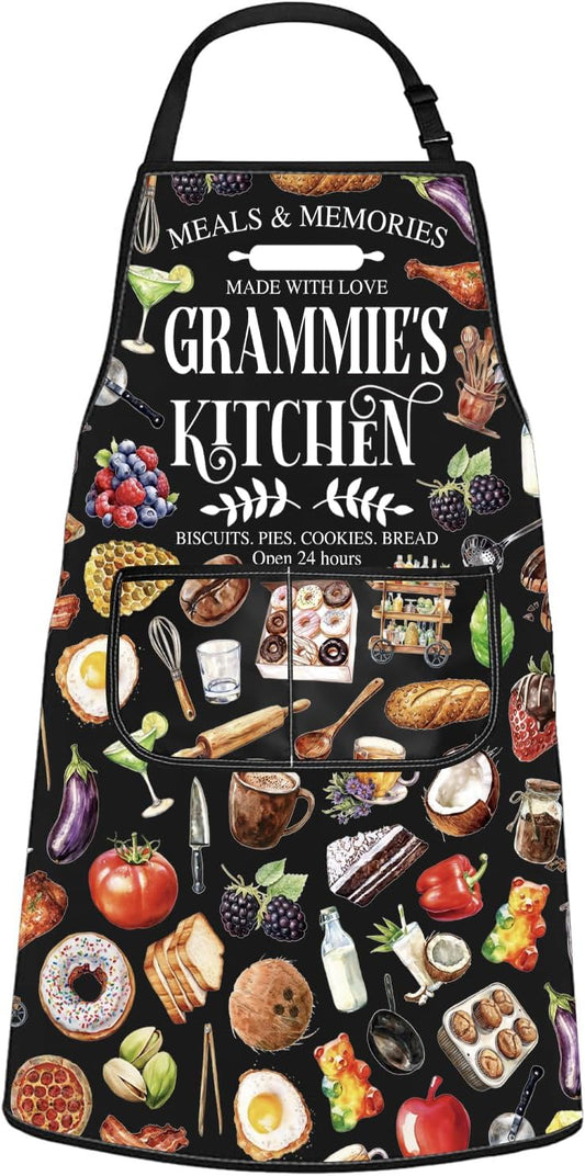WCGXKO Grammie’s Kitchen Apron Grandmother Birthday Gift Best Grammie Ever Merch Mother’s Day Gift for Grandma