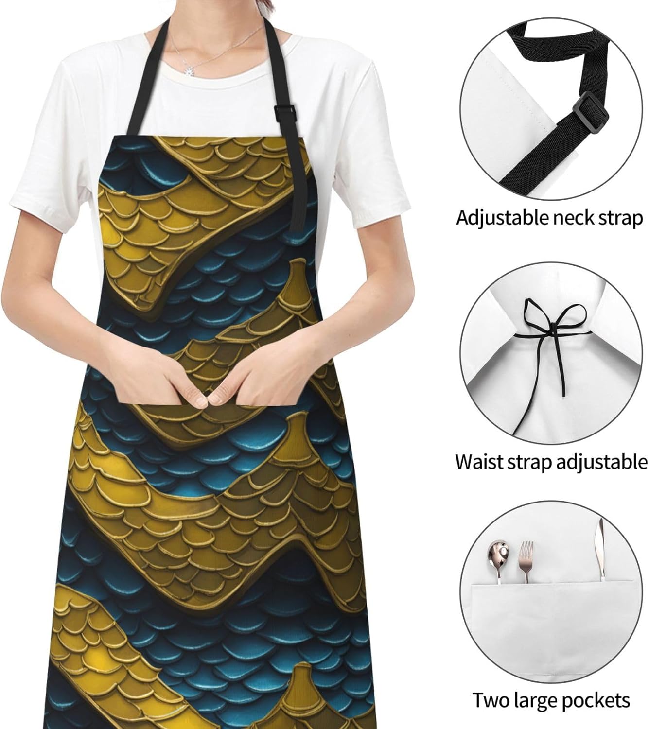 YANYU Dragon Scale Print 28x33 In Kitchen Apron Stylish Chef Apron wit