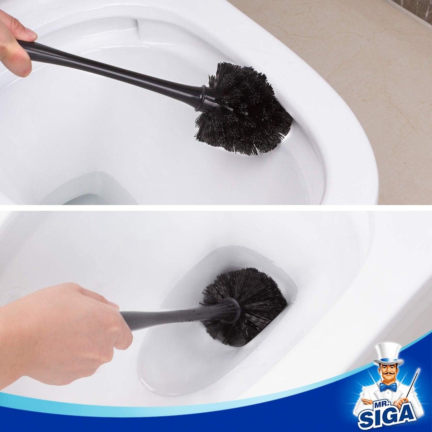 MR.SIGA Toilet Plunger and Bowl Brush Combo for Bathroom Cleaning, Bla