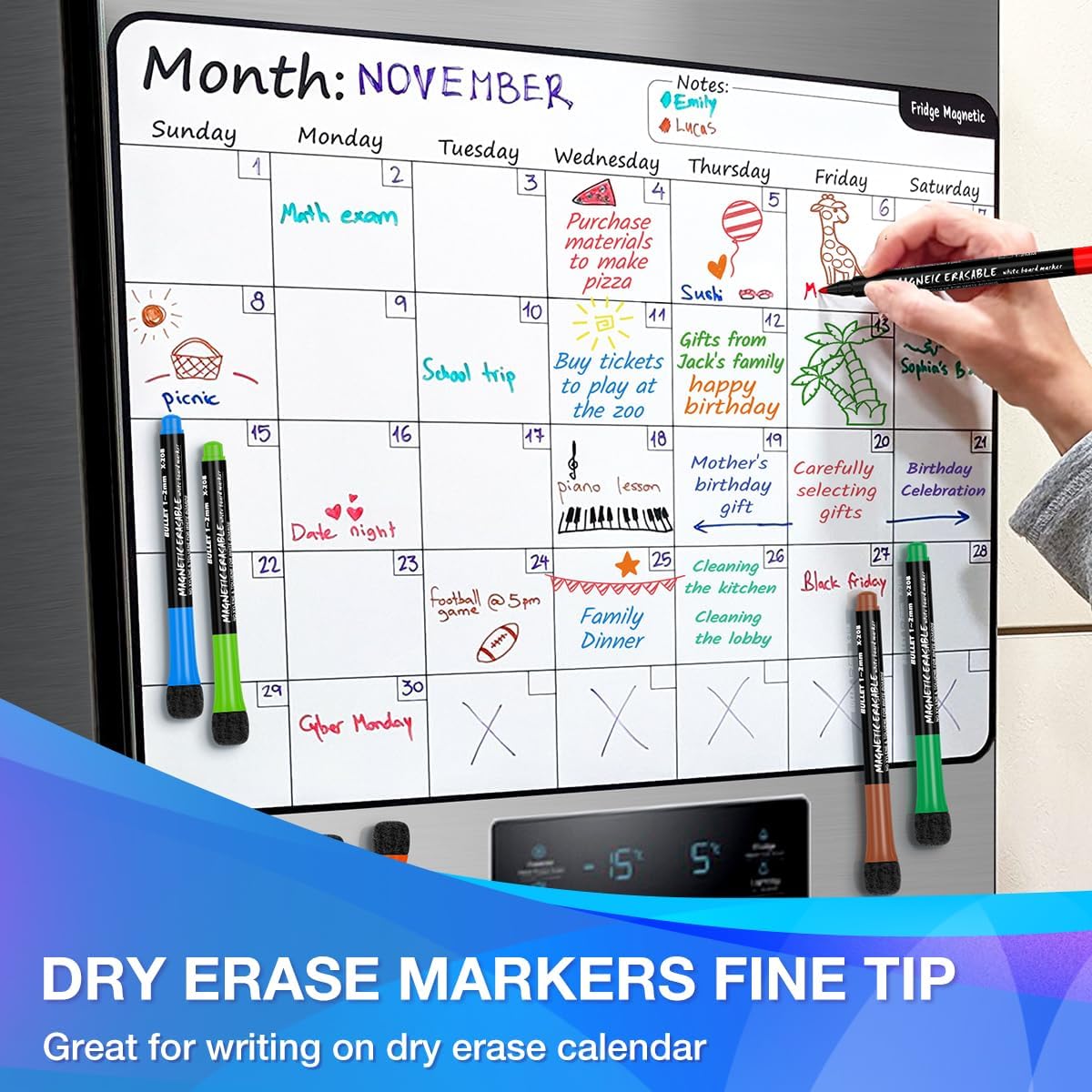 Magnetic Dry Erase Markers Fine: 12 Colors Erasable Whiteboard Markers