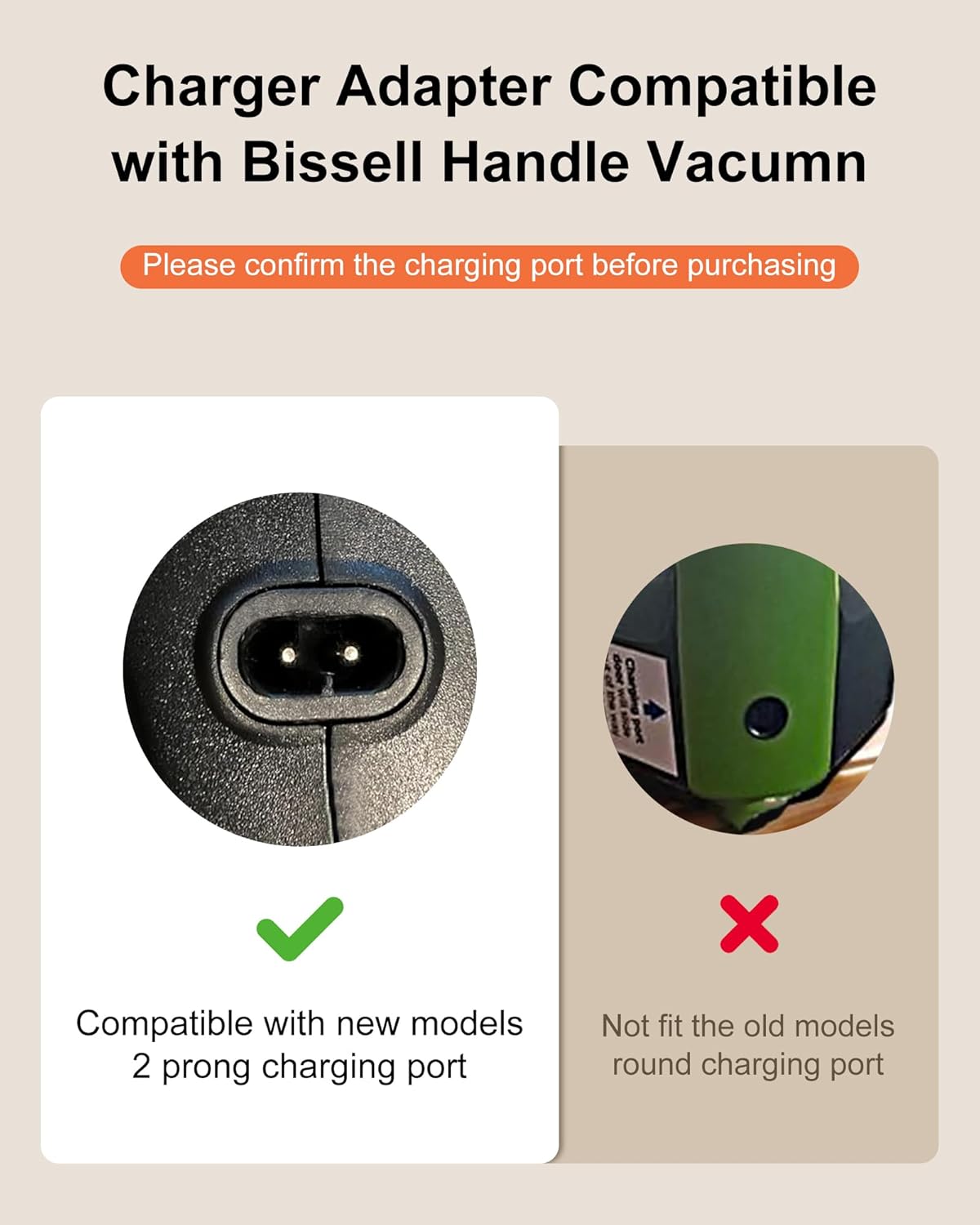 Replacement for Bissell Pet Hair Eraser Charger, Charging Power Cord Compatible with Bissell 2390 2390A 23903 2284W 14.4V Lithium Ion Hand Vacuum Power Cord