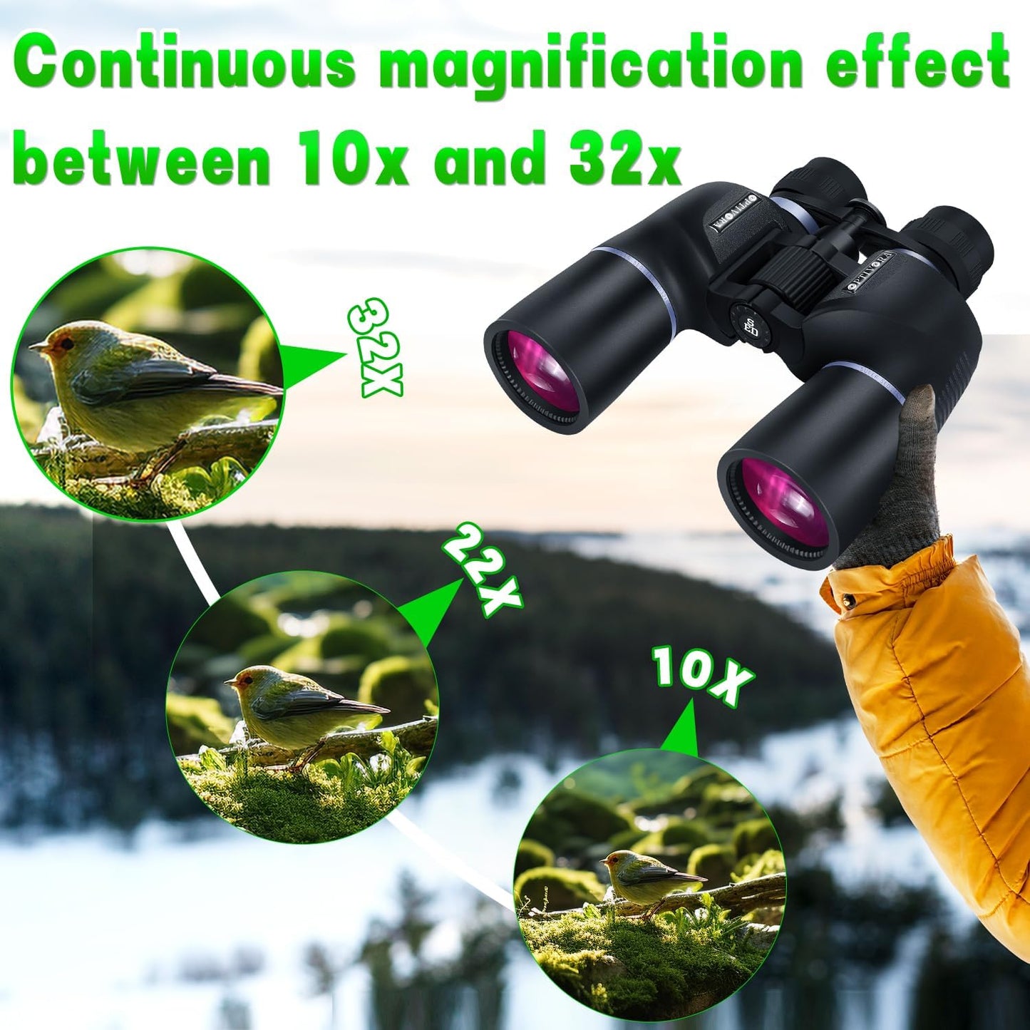 10-32x60 Zoom Binoculars for Adults High Powered with BAK4,SMC Lenses,These Long-Range Binoculars for Adults are Perfect for Bird Watching,Hunting,Whale Watching,etc.