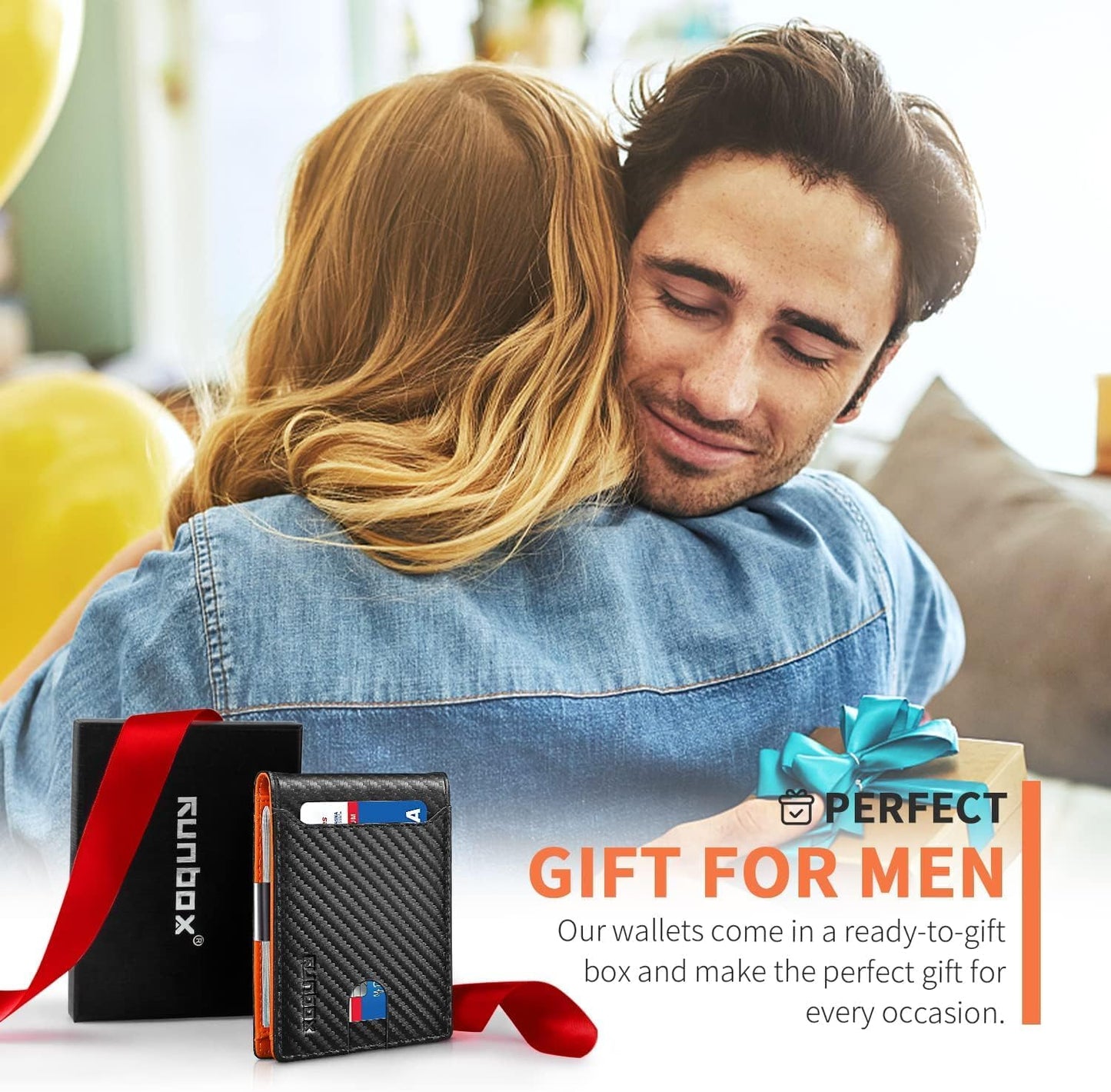 RUNBOX Slim Wallets for Men - Leather Money Clip Mens Wallet - RFID Bl