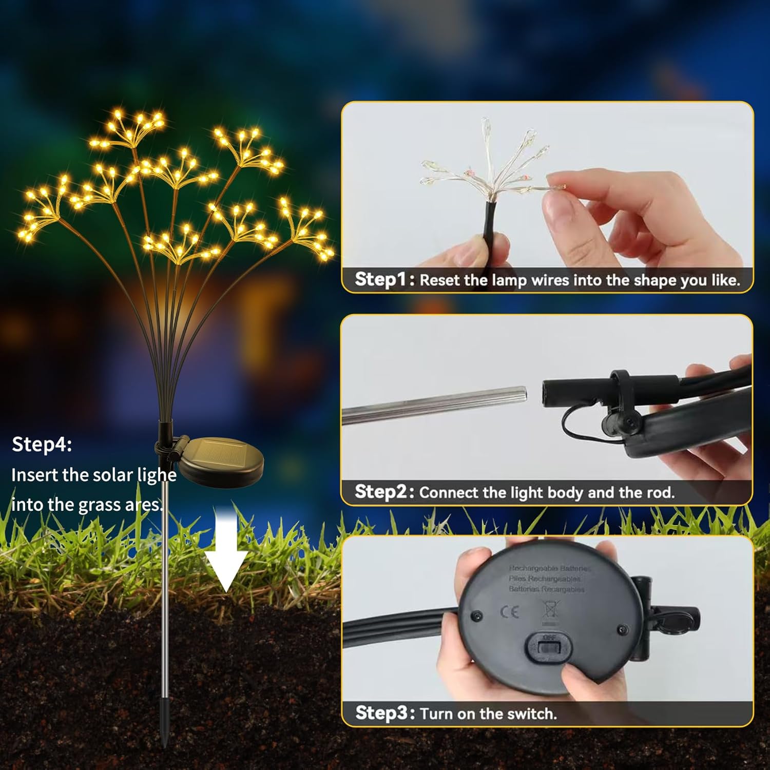 JJGoo Solar Garden Lights, New Upgraded 2 Pack Solar Swaying Starburst