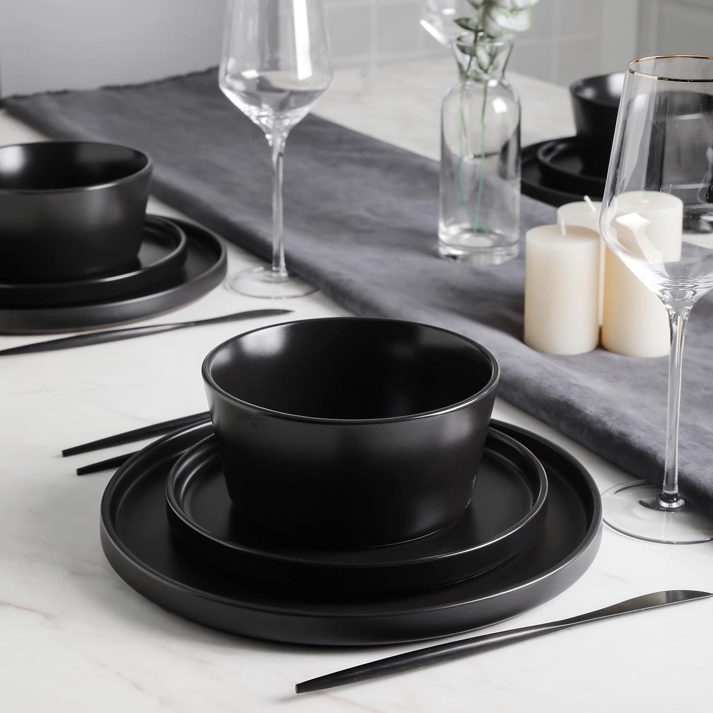 Stone Lain Celina Stoneware 16 Piece Modern Dinnerware Set, Plates and